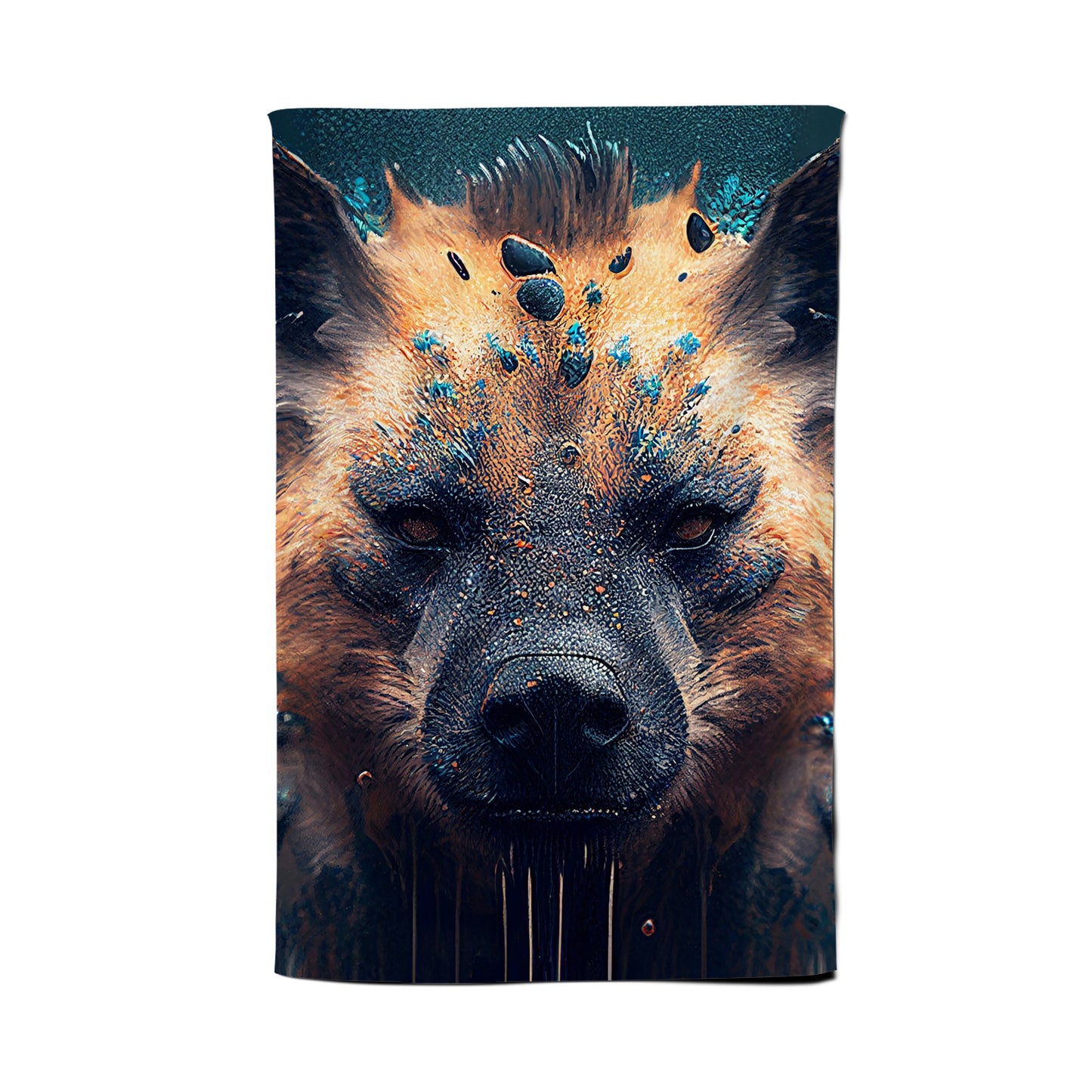 Hyena Face Splashart Dark Background Tea Towel