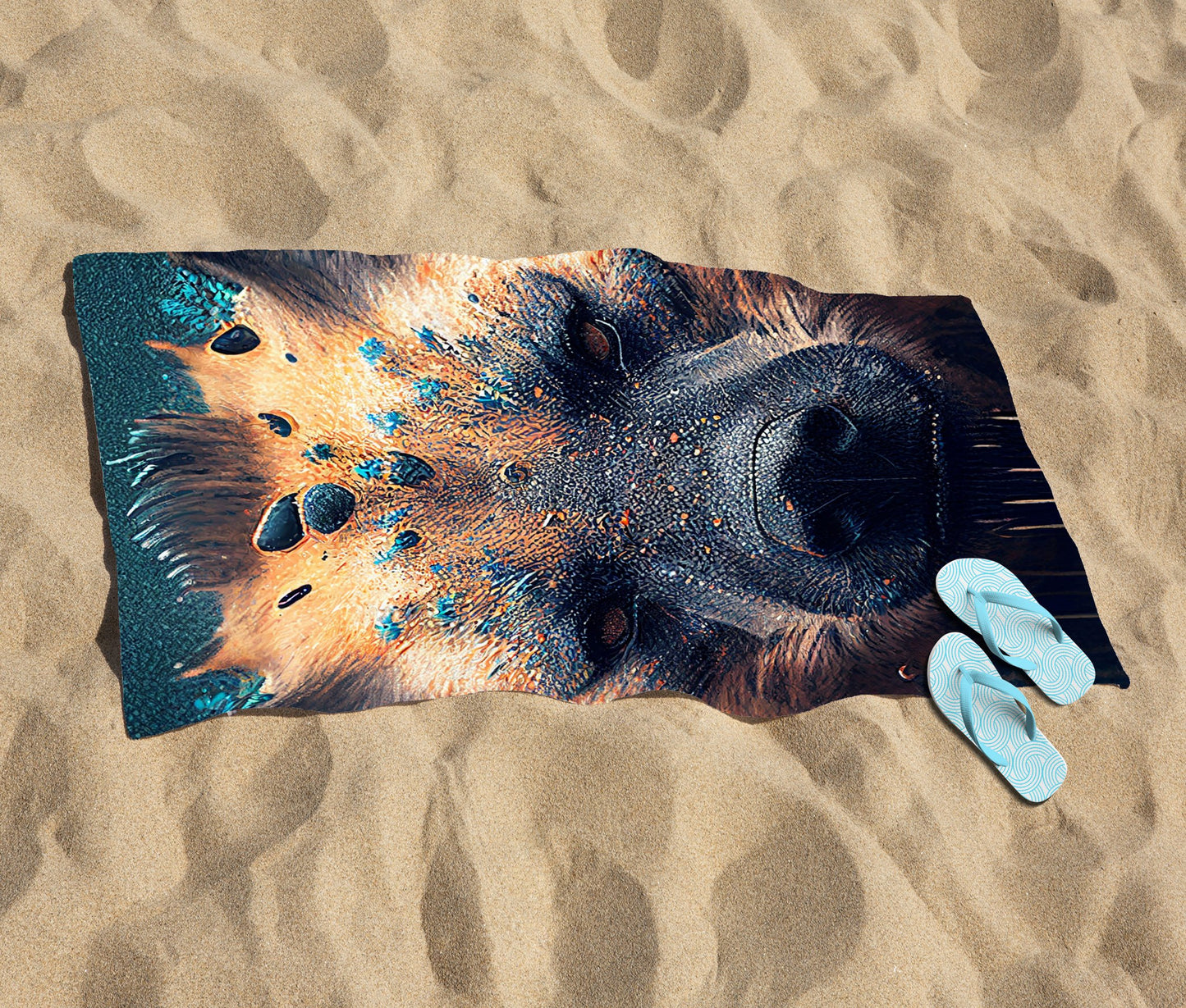 Hyena Face Splashart Dark Background Beach Towel