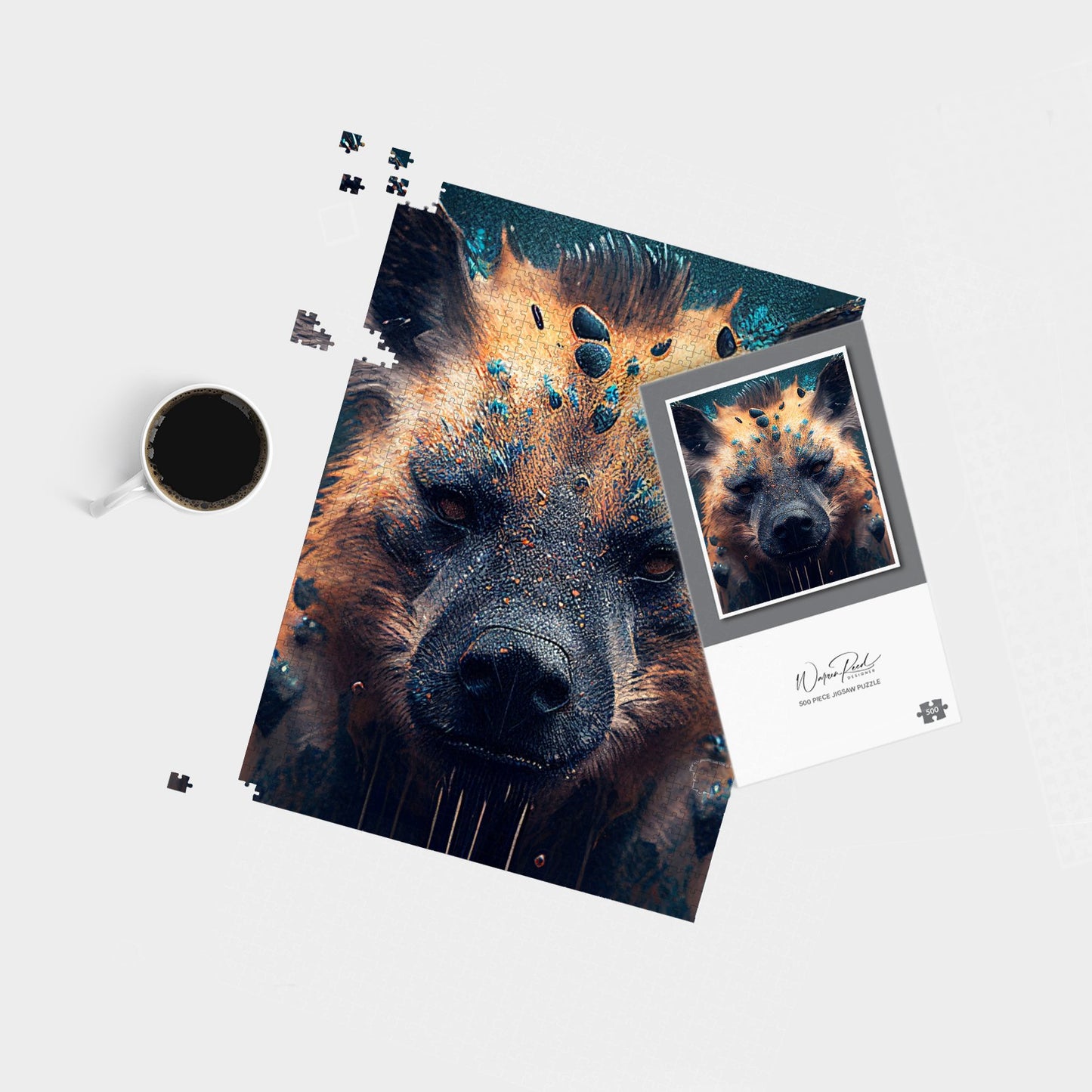 Hyena Face Splashart Dark Background Jigsaw Puzzle