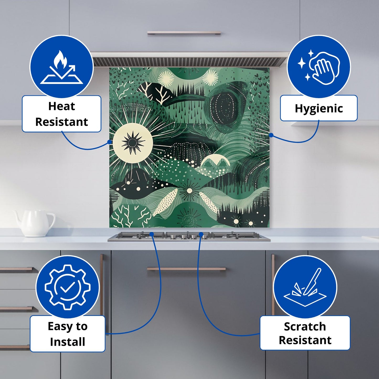 Abstract Green Moon Kitchen Splashback