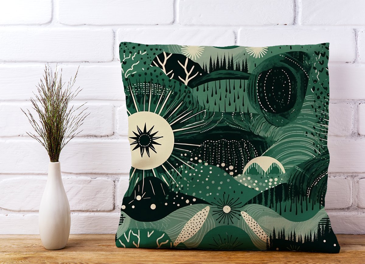 Abstract Green Moon Cushions
