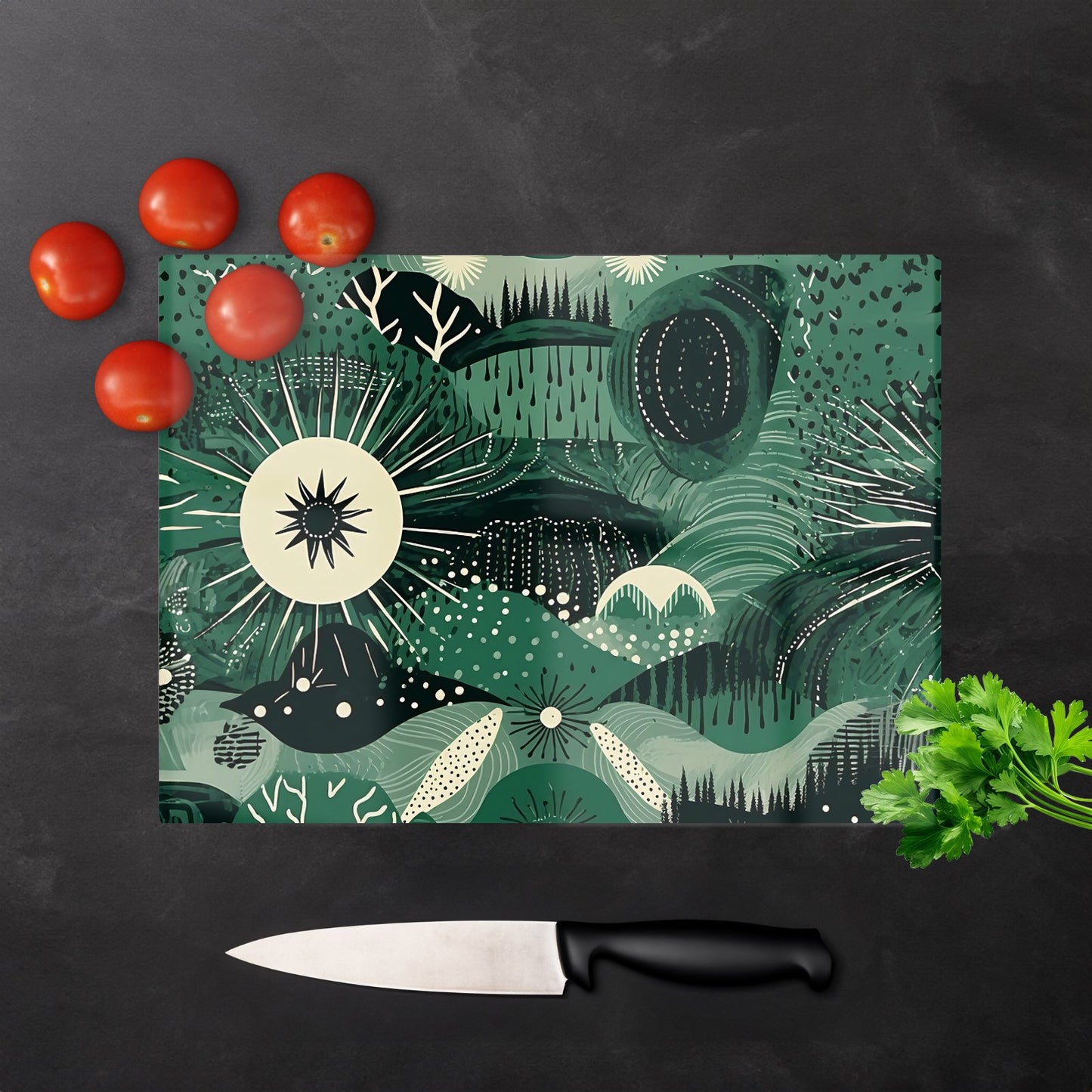 Abstract Green Moon Glass Chopping Board