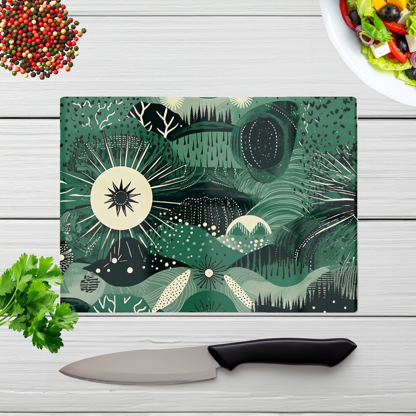 Abstract Green Moon Glass Chopping Board