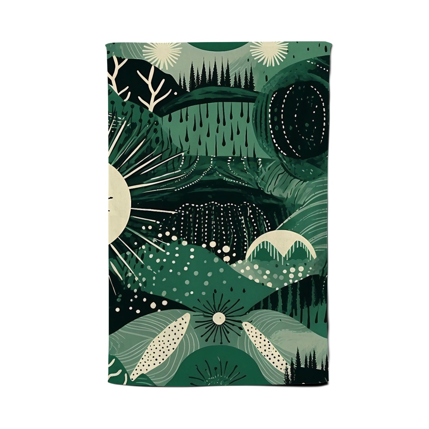 Abstract Green Moon Tea Towel