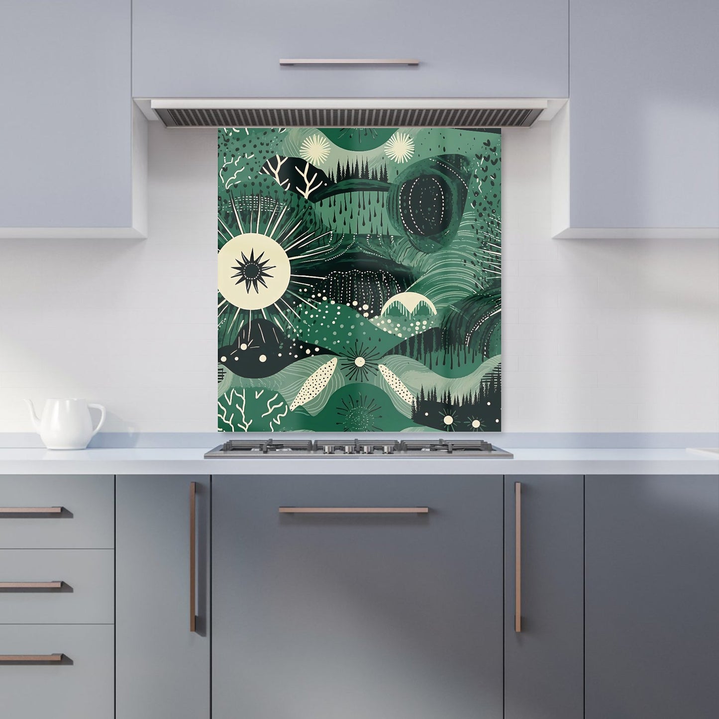 Abstract Green Moon Kitchen Splashback