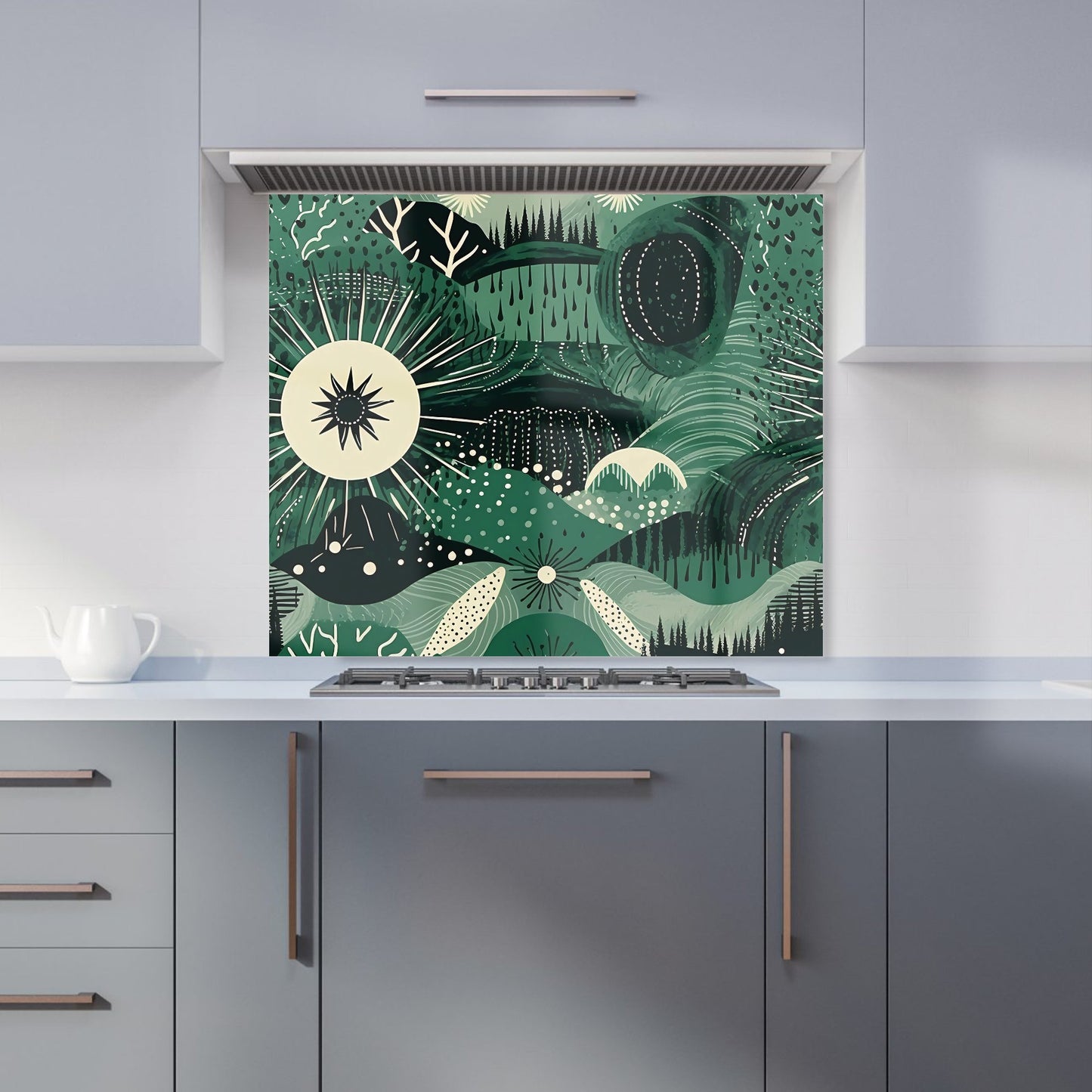 Abstract Green Moon Kitchen Splashback