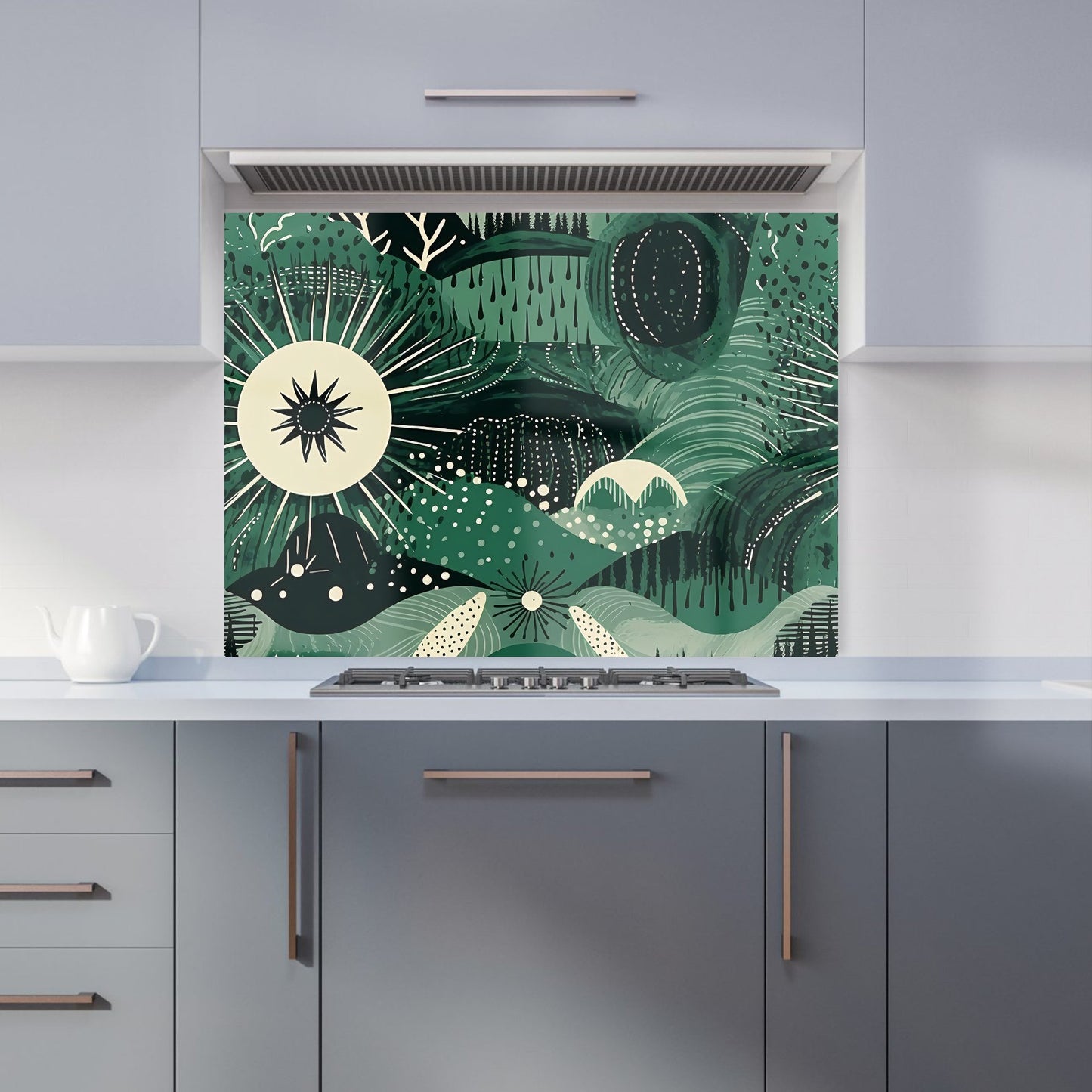 Abstract Green Moon Kitchen Splashback