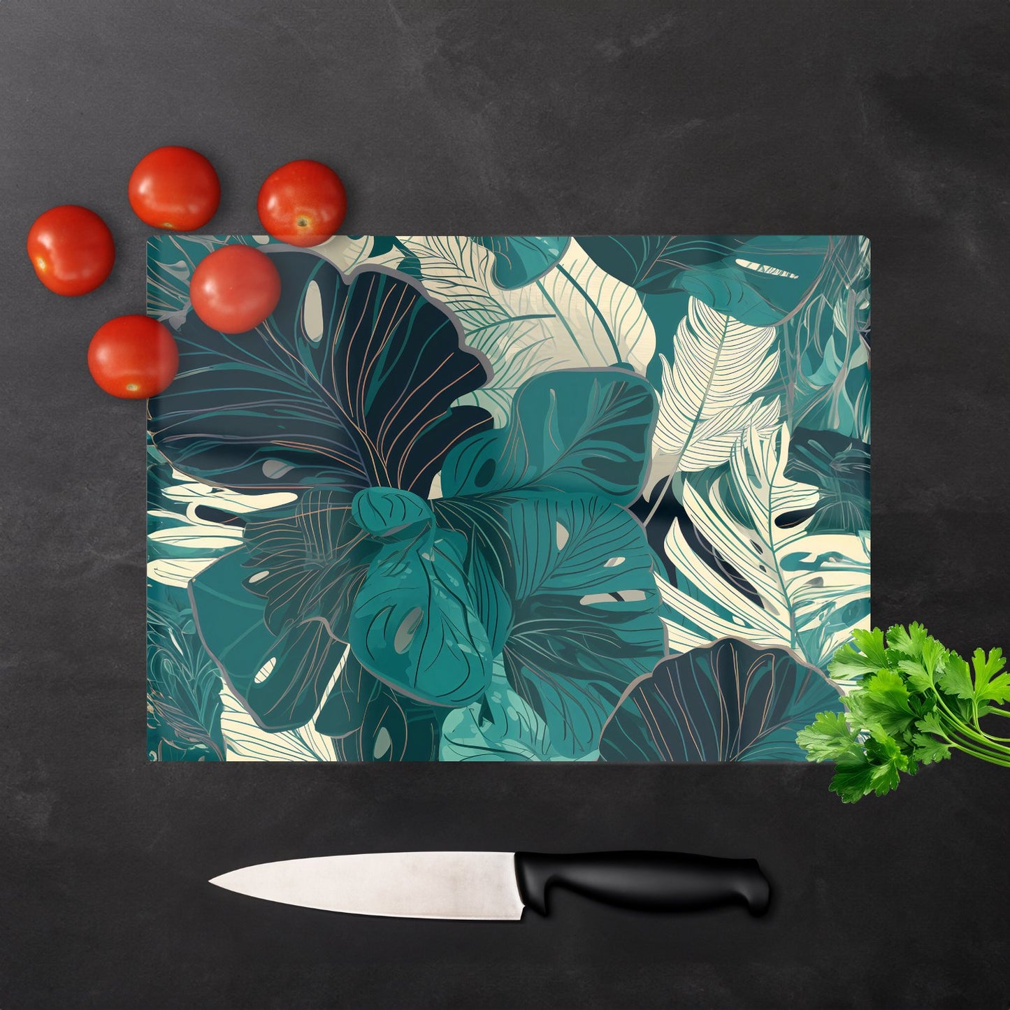 Tropical Green Leaves Glass Chopping Board