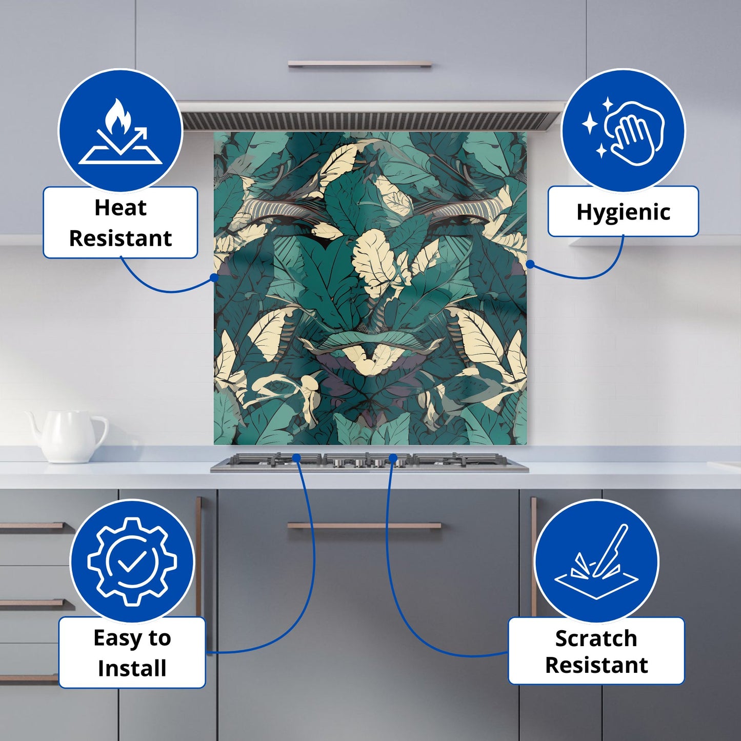 Green Beige Tropical Leaves Kitchen Splashback