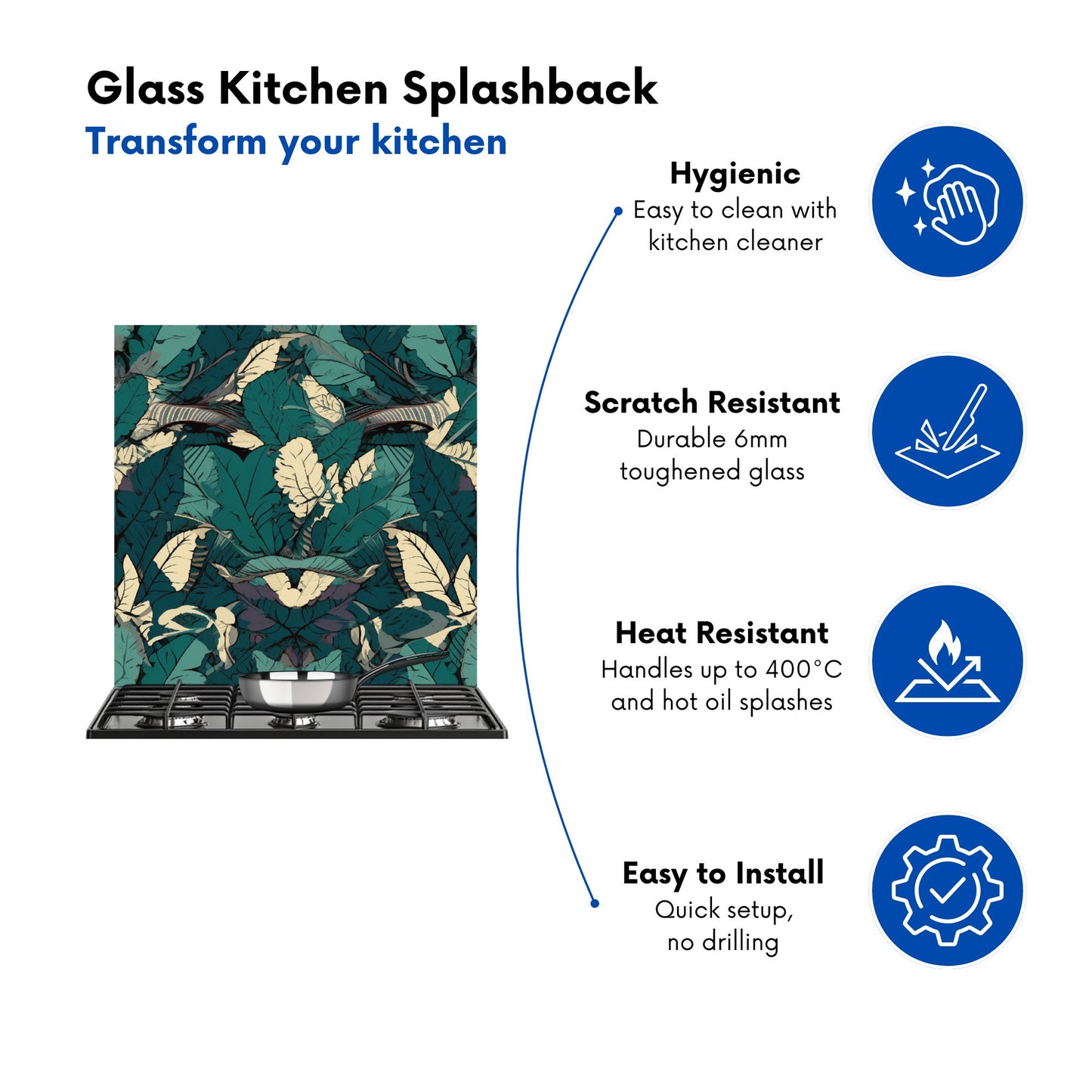 Green Beige Tropical Leaves Kitchen Splashback
