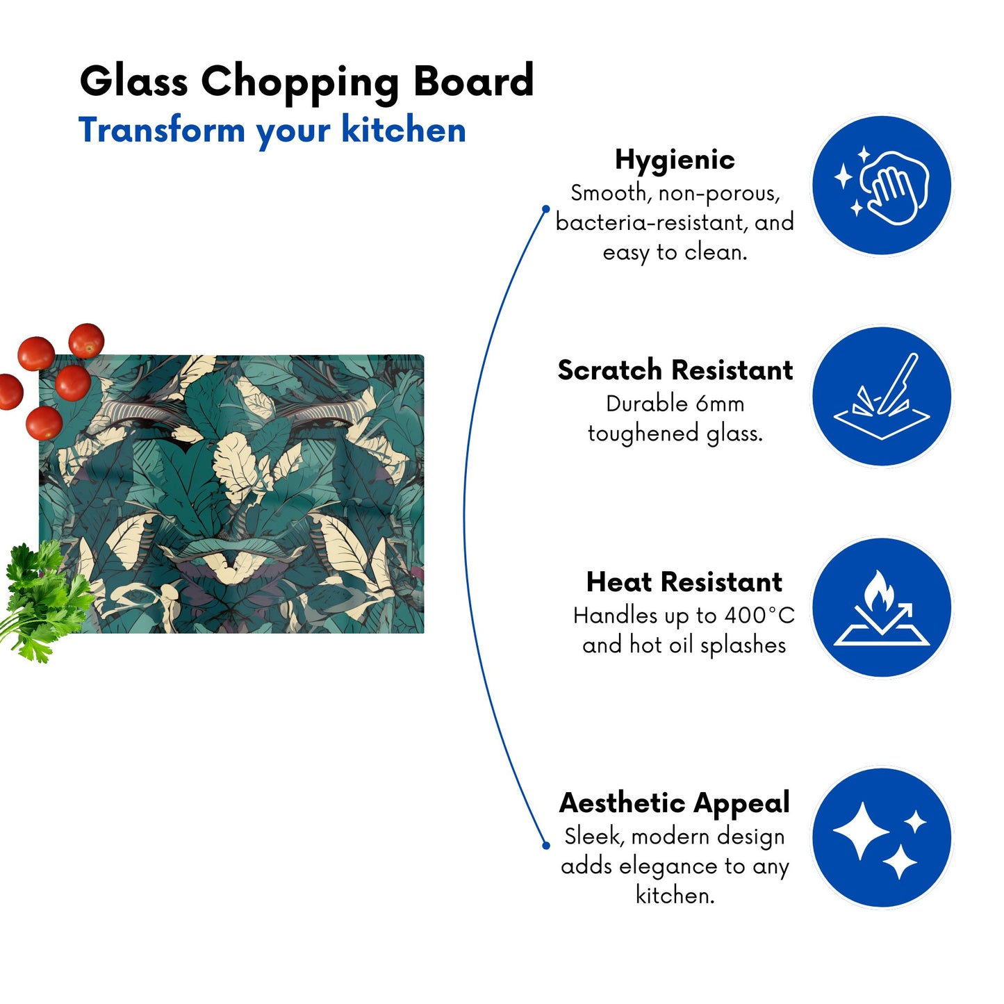 Green Beige Tropical Leaves Glass Chopping Board