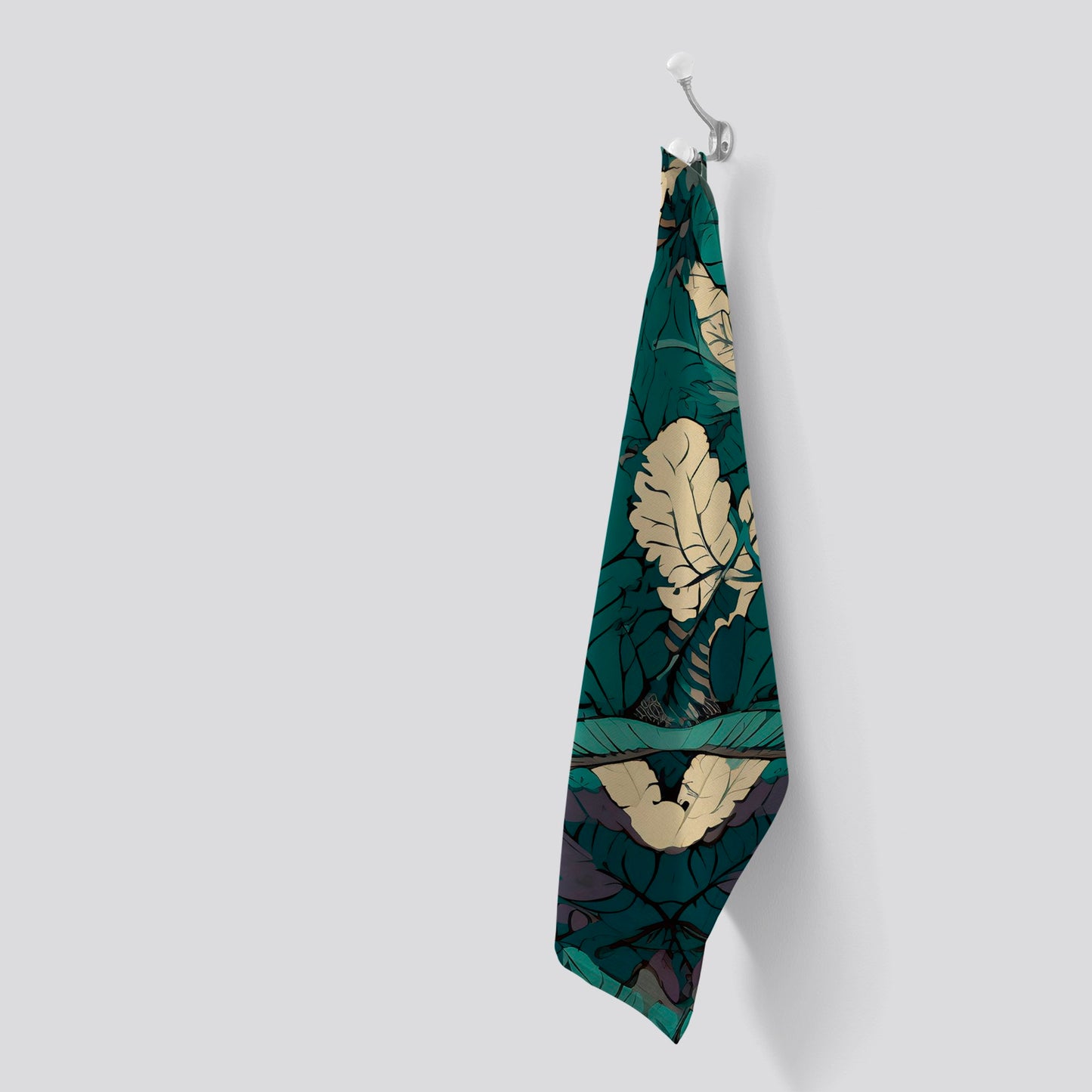 Green Beige Tropical Leaves Tea Towel