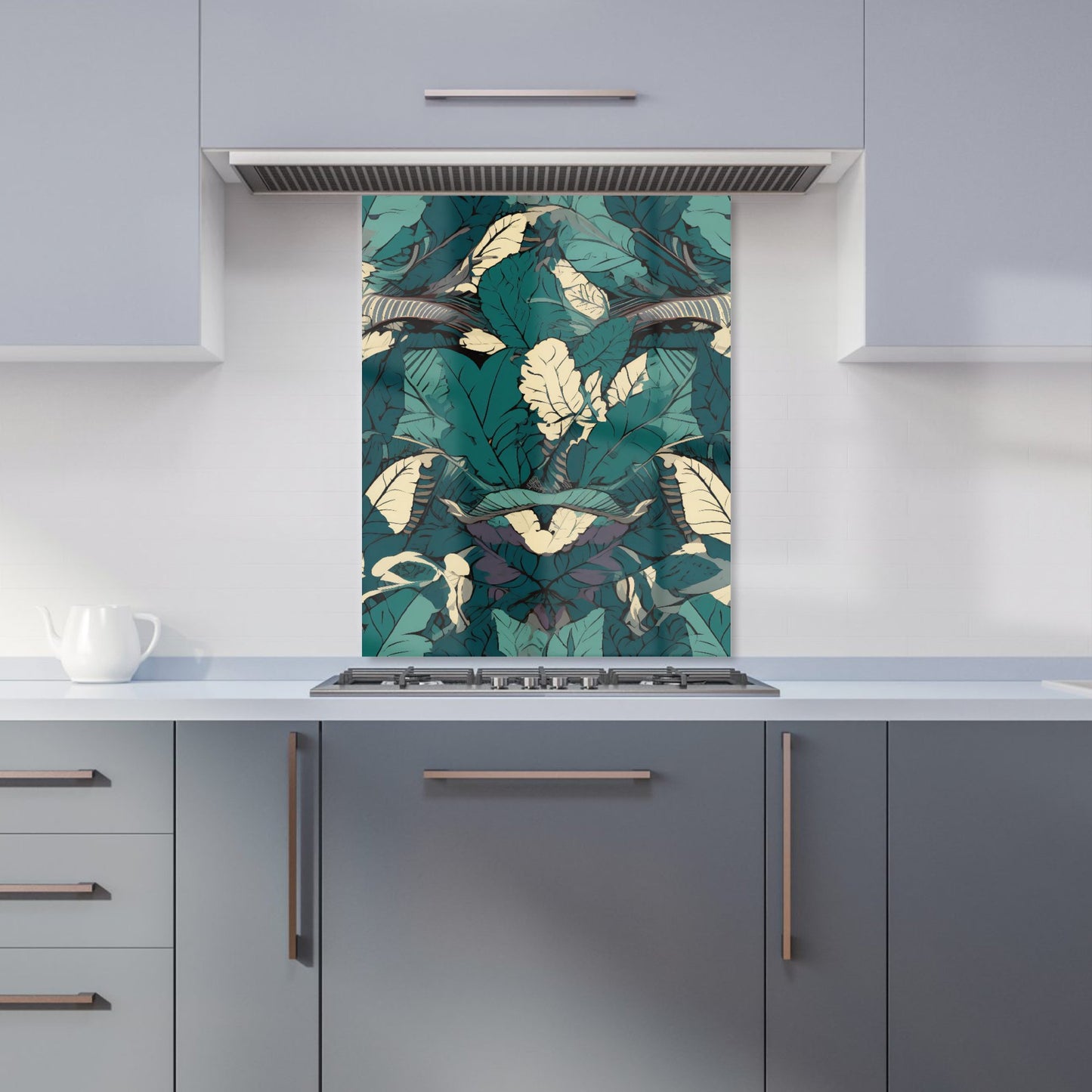 Green Beige Tropical Leaves Kitchen Splashback