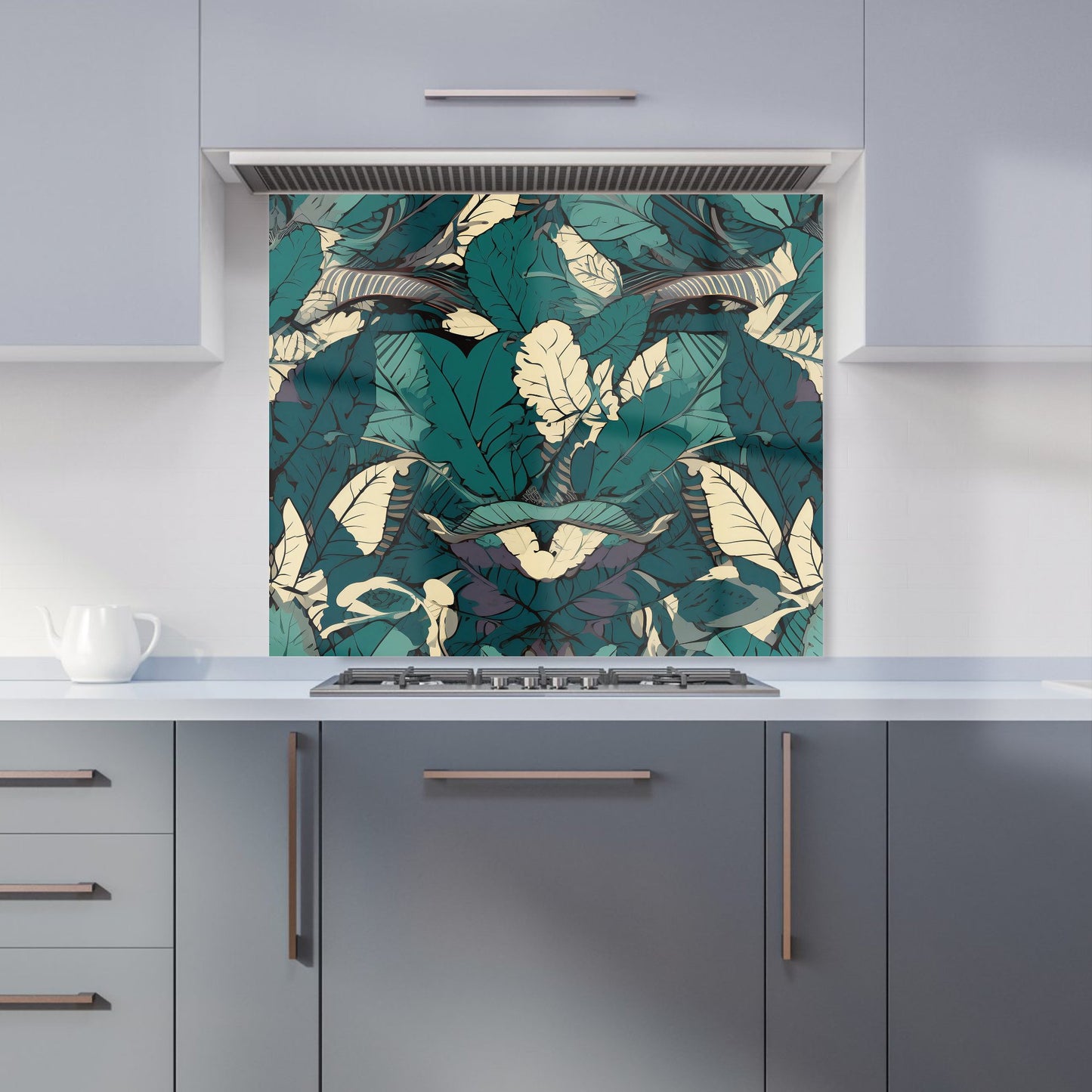 Green Beige Tropical Leaves Kitchen Splashback