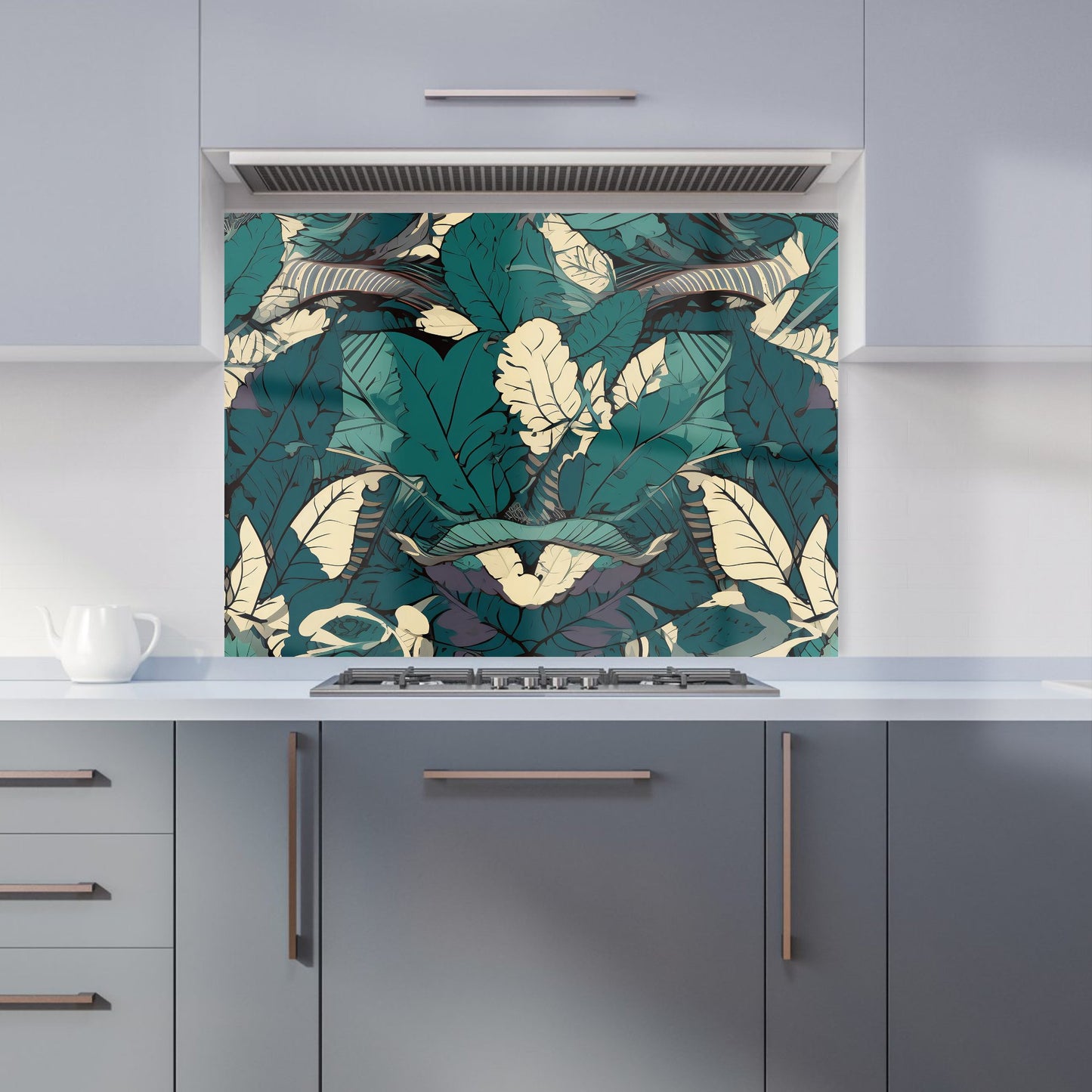Green Beige Tropical Leaves Kitchen Splashback