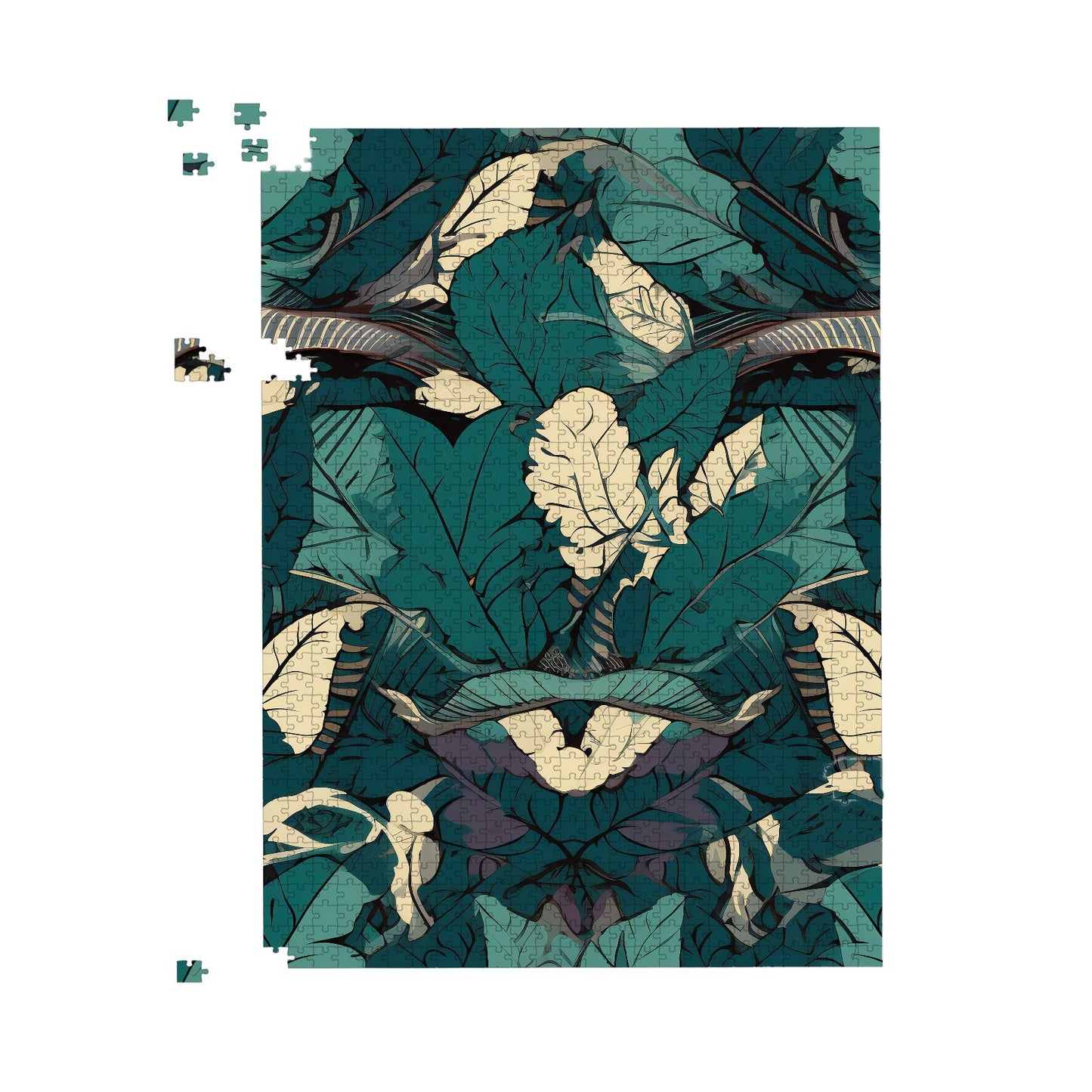 Green Beige Tropical Leaves Jigsaw Puzzle