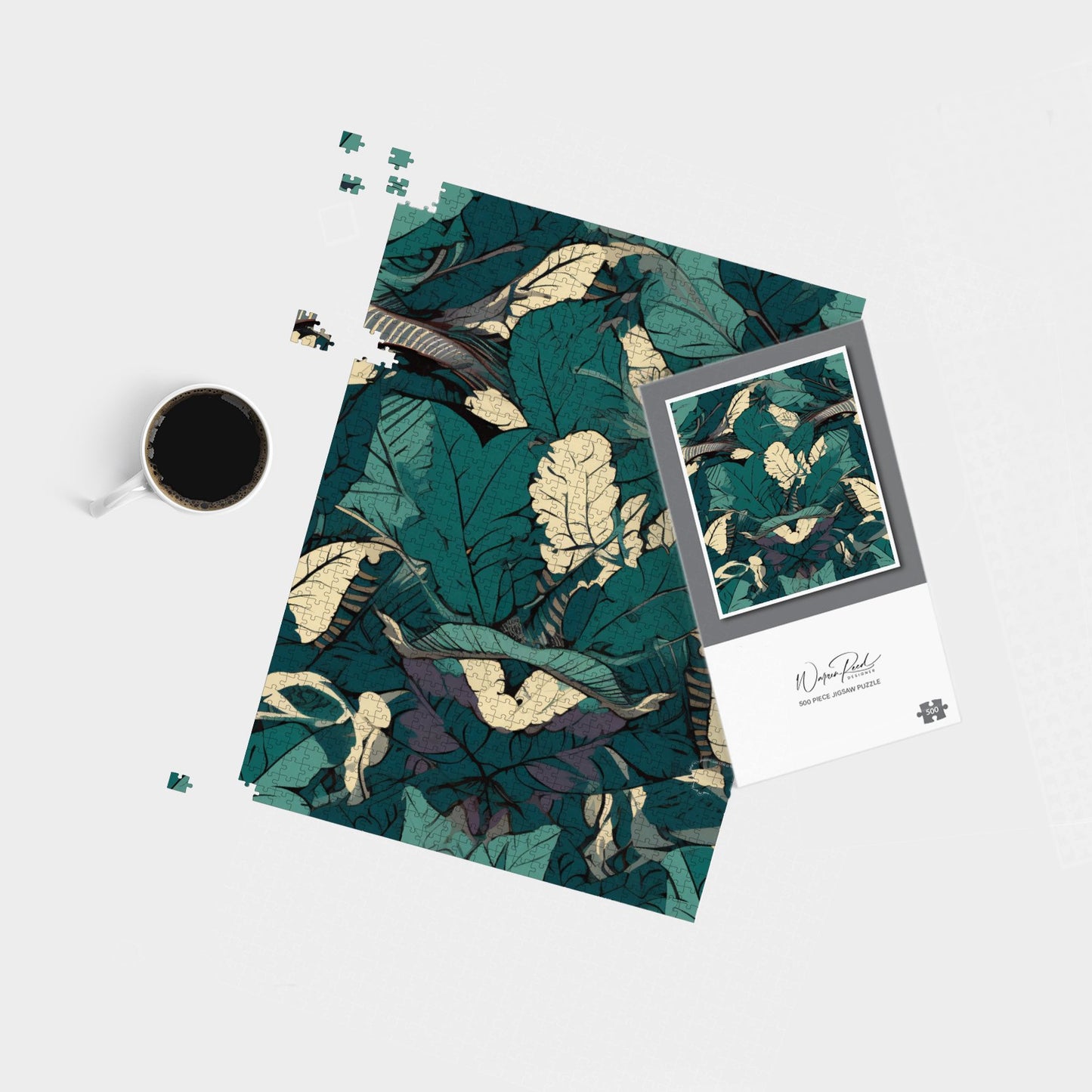 Green Beige Tropical Leaves Jigsaw Puzzle