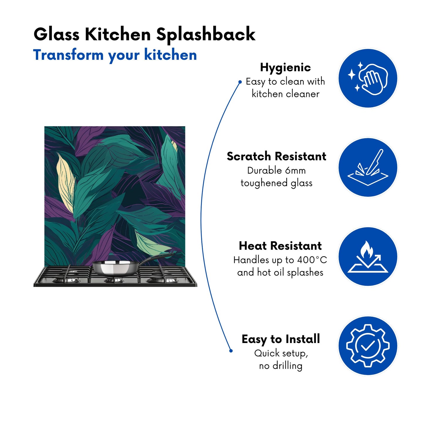 Green Purple Tropical Leaves Kitchen Splashback