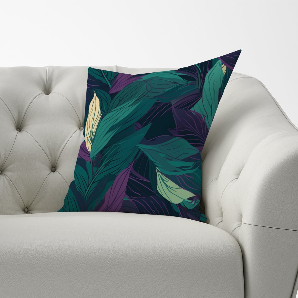 Green Purple Tropical Leaves Cushions