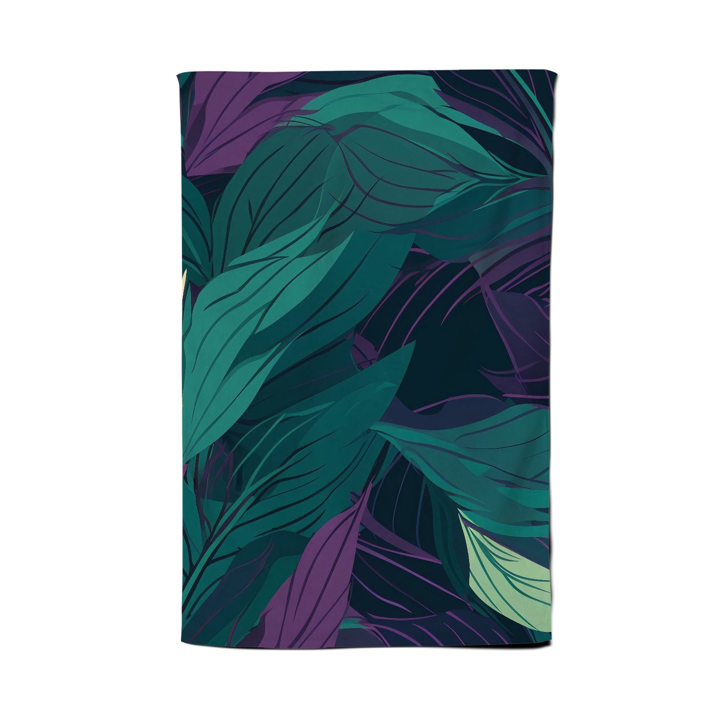 Green Purple Tropical Leaves Tea Towel