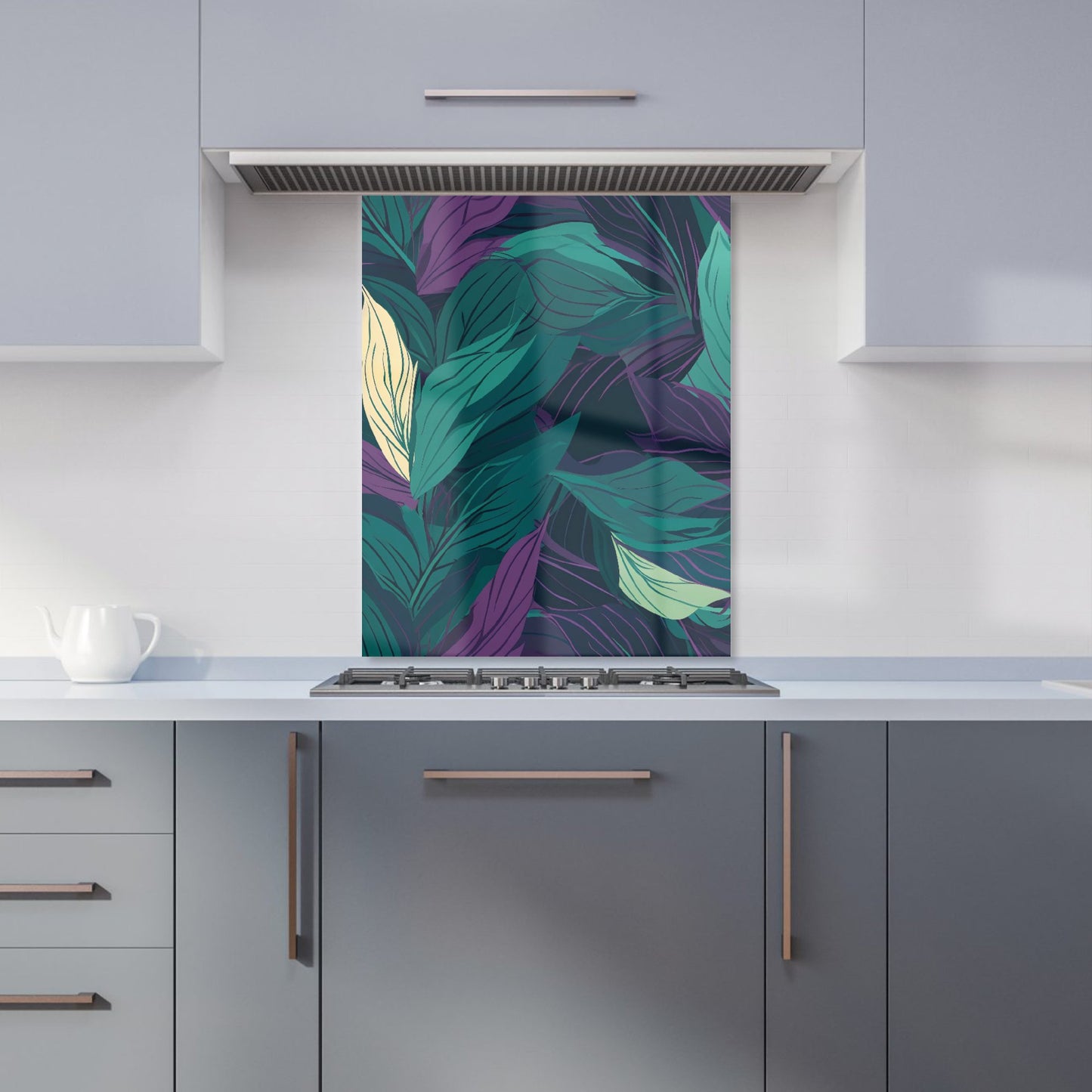Green Purple Tropical Leaves Kitchen Splashback
