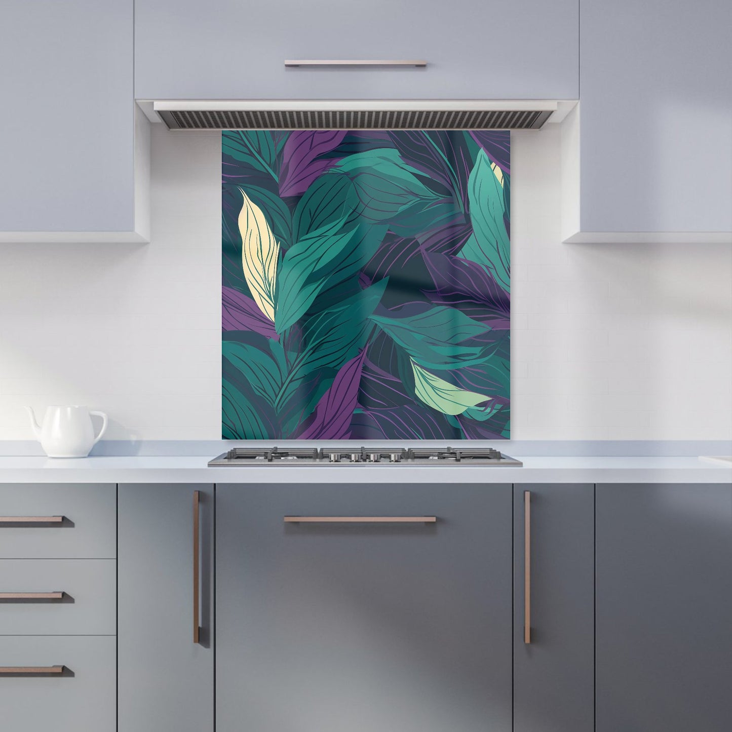 Green Purple Tropical Leaves Kitchen Splashback