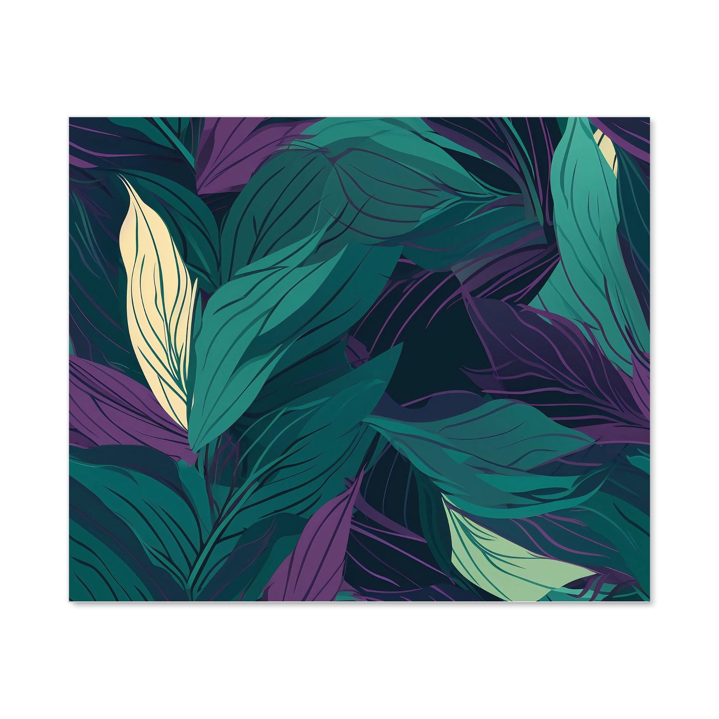 Green Purple Tropical Leaves Kitchen Splashback