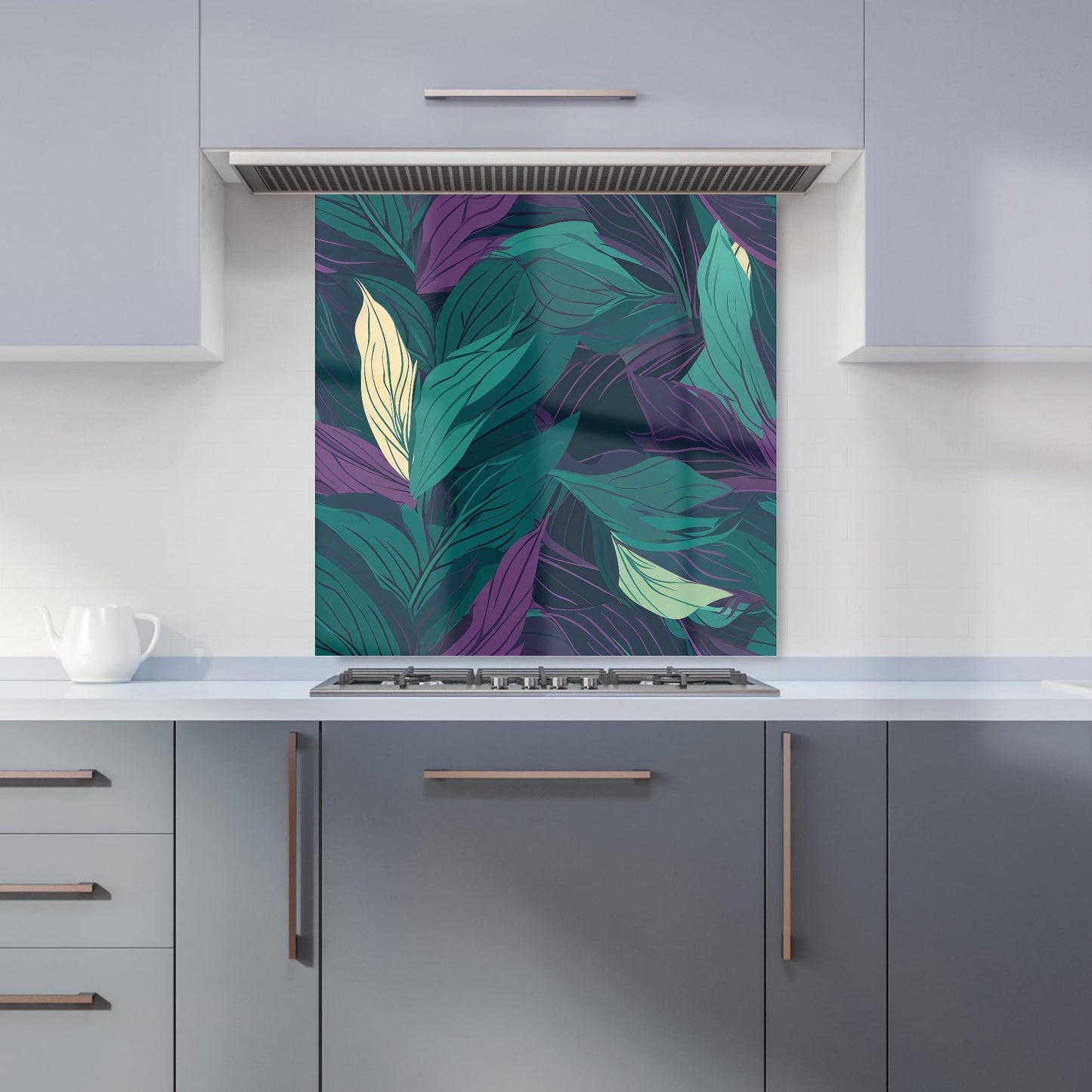 Green Purple Tropical Leaves Kitchen Splashback