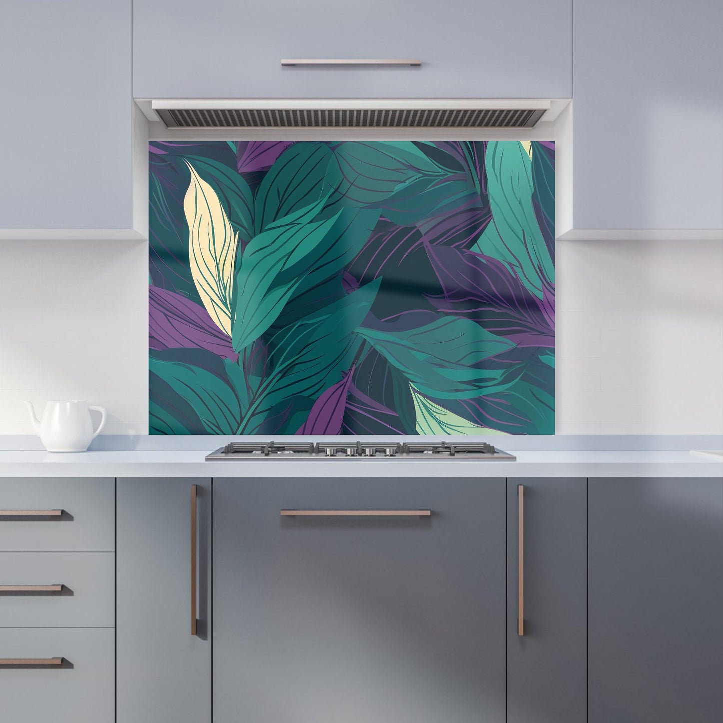 Green Purple Tropical Leaves Kitchen Splashback