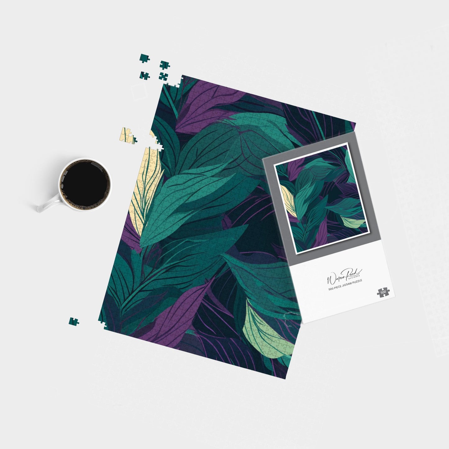 Green Purple Tropical Leaves Jigsaw Puzzle