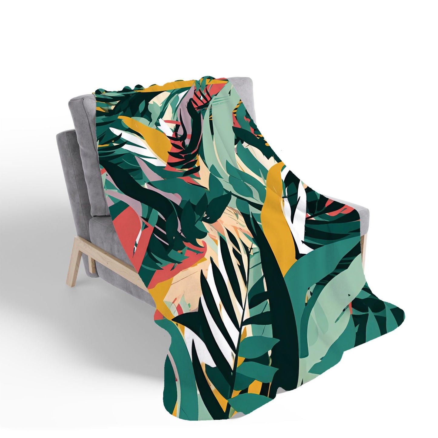 Coloured Tropical Leaves Sherpa Blanket