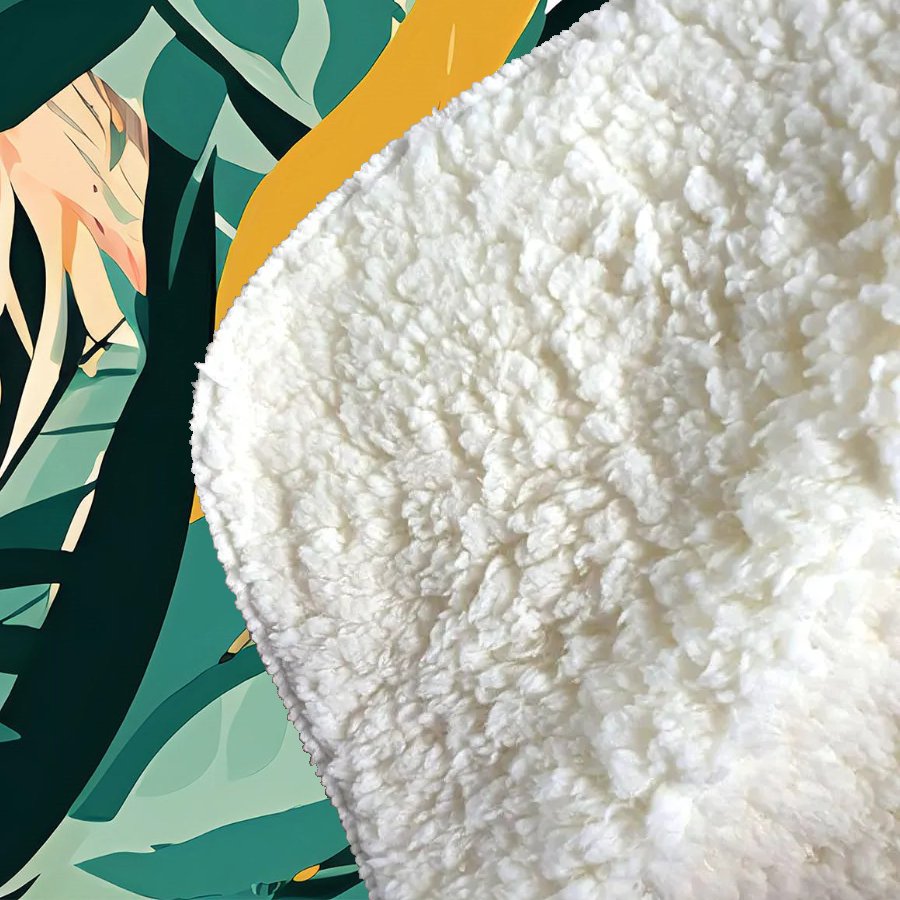 Coloured Tropical Leaves Sherpa Blanket