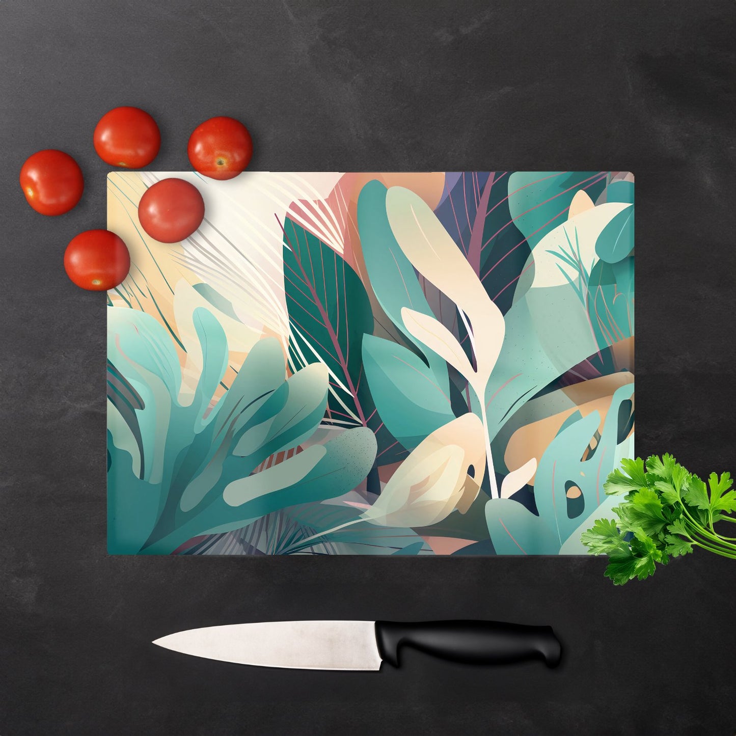 Abstract Tropical Leaves Glass Chopping Board