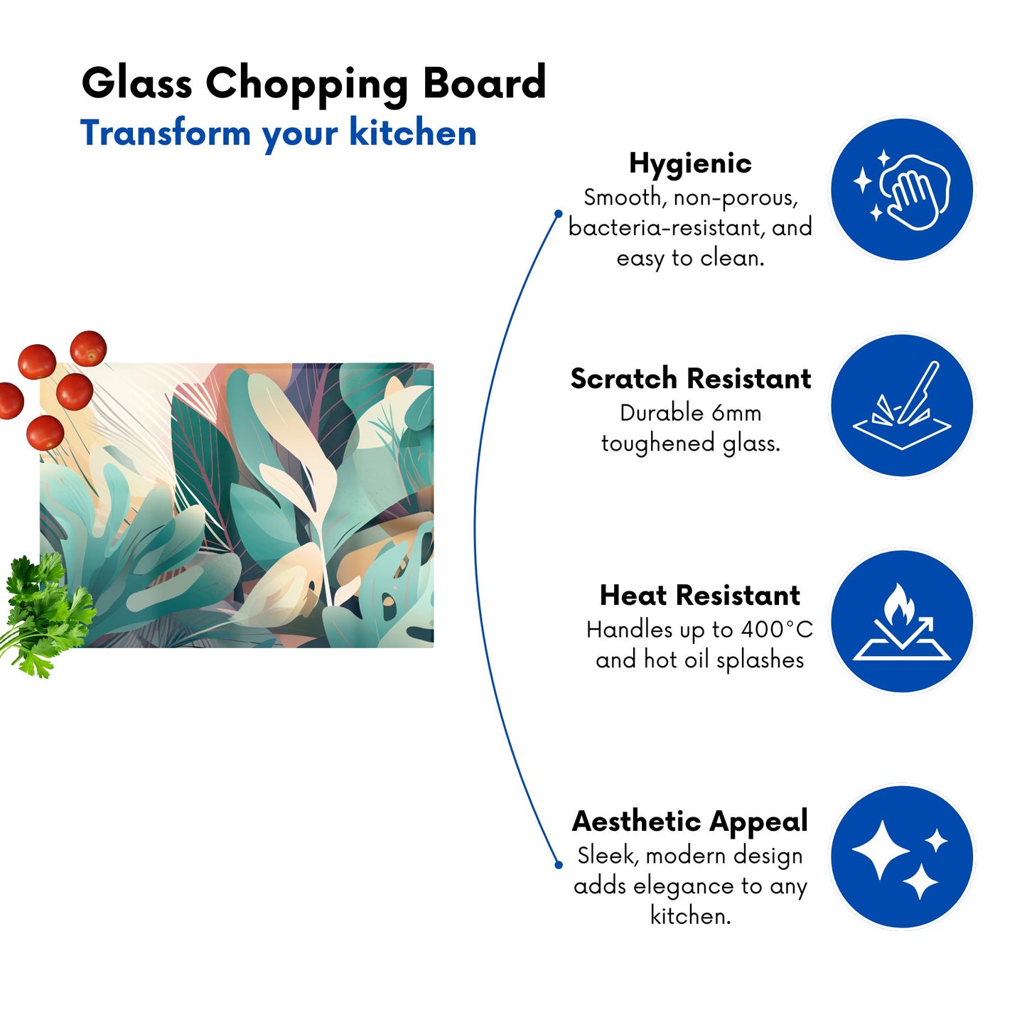 Abstract Tropical Leaves Glass Chopping Board