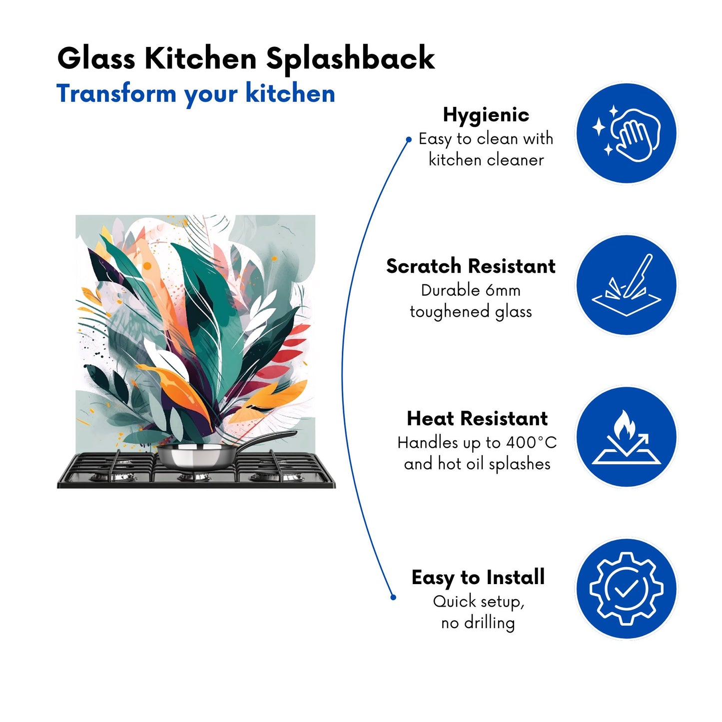 Coloured Abstrace Feather Leaves Kitchen Splashback