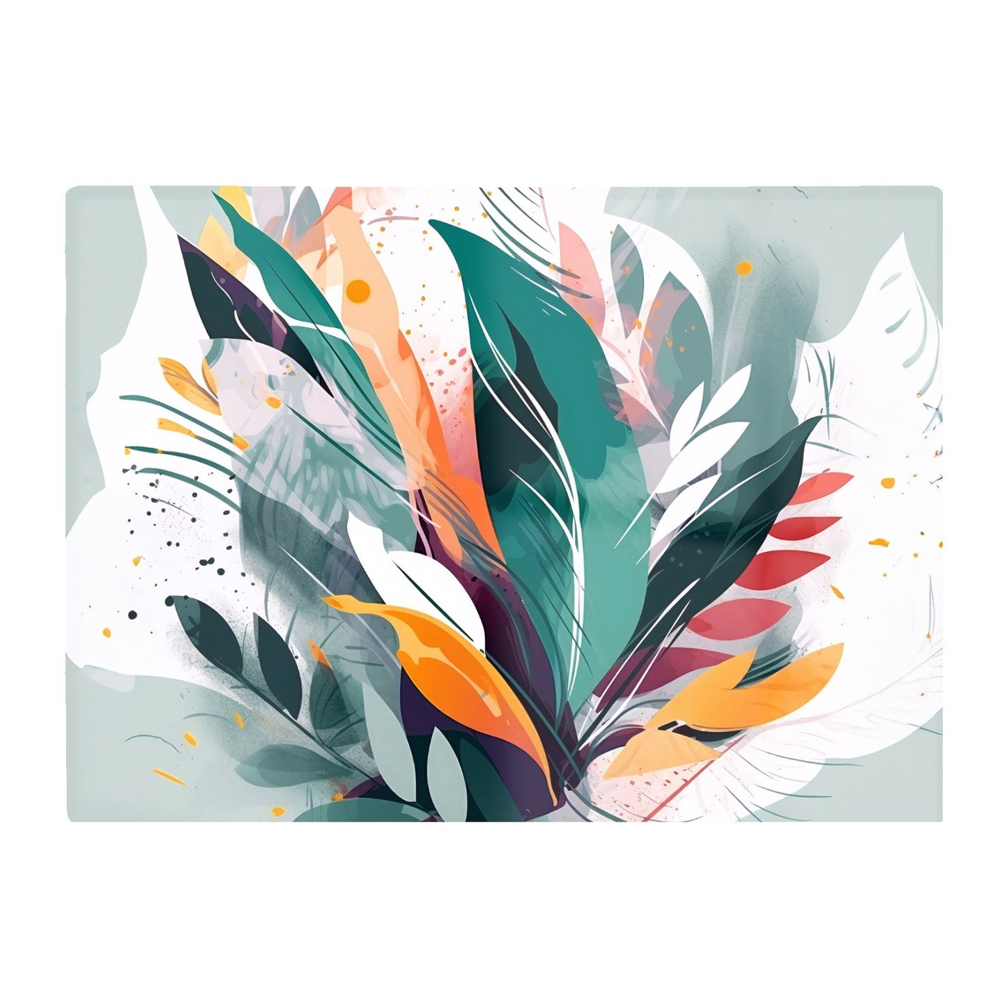 Coloured Abstrace Feather Leaves Glass Chopping Board