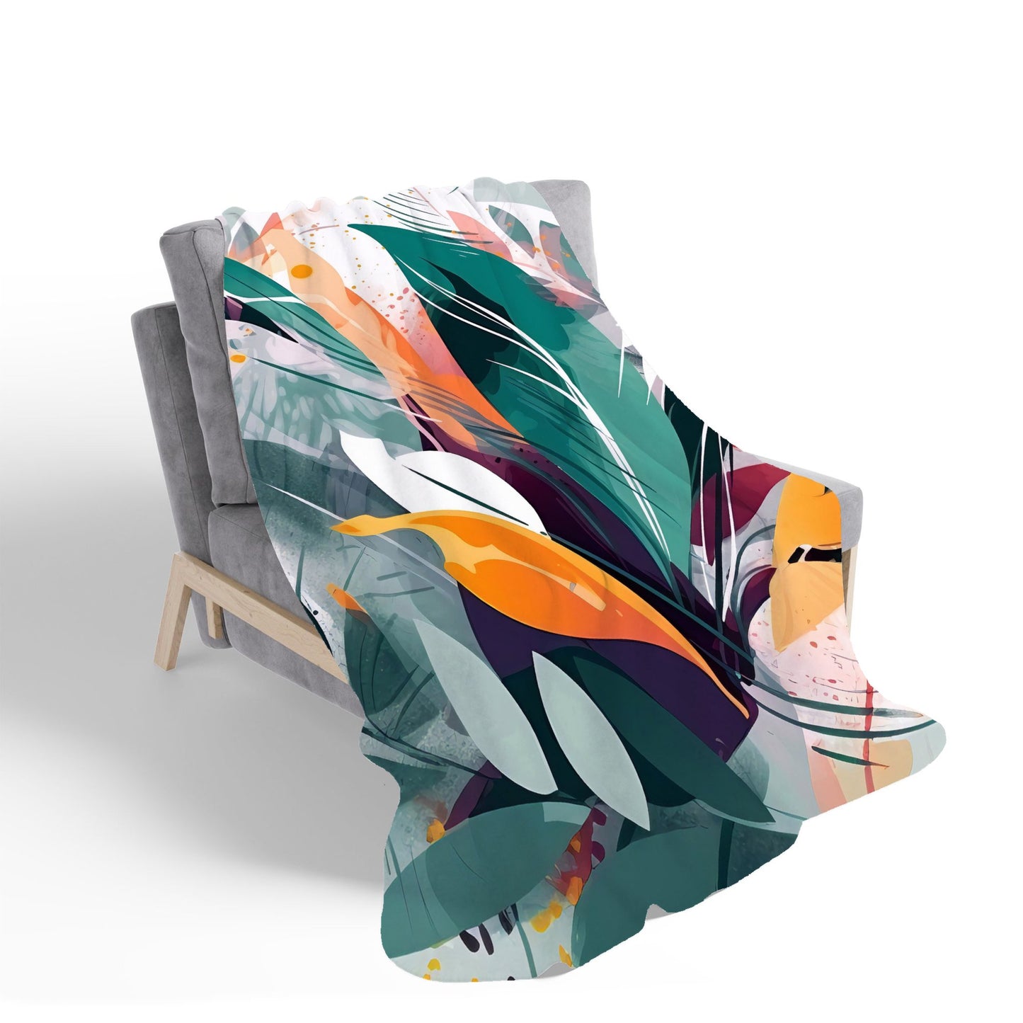 Coloured Abstrace Feather Leaves Sherpa Blanket