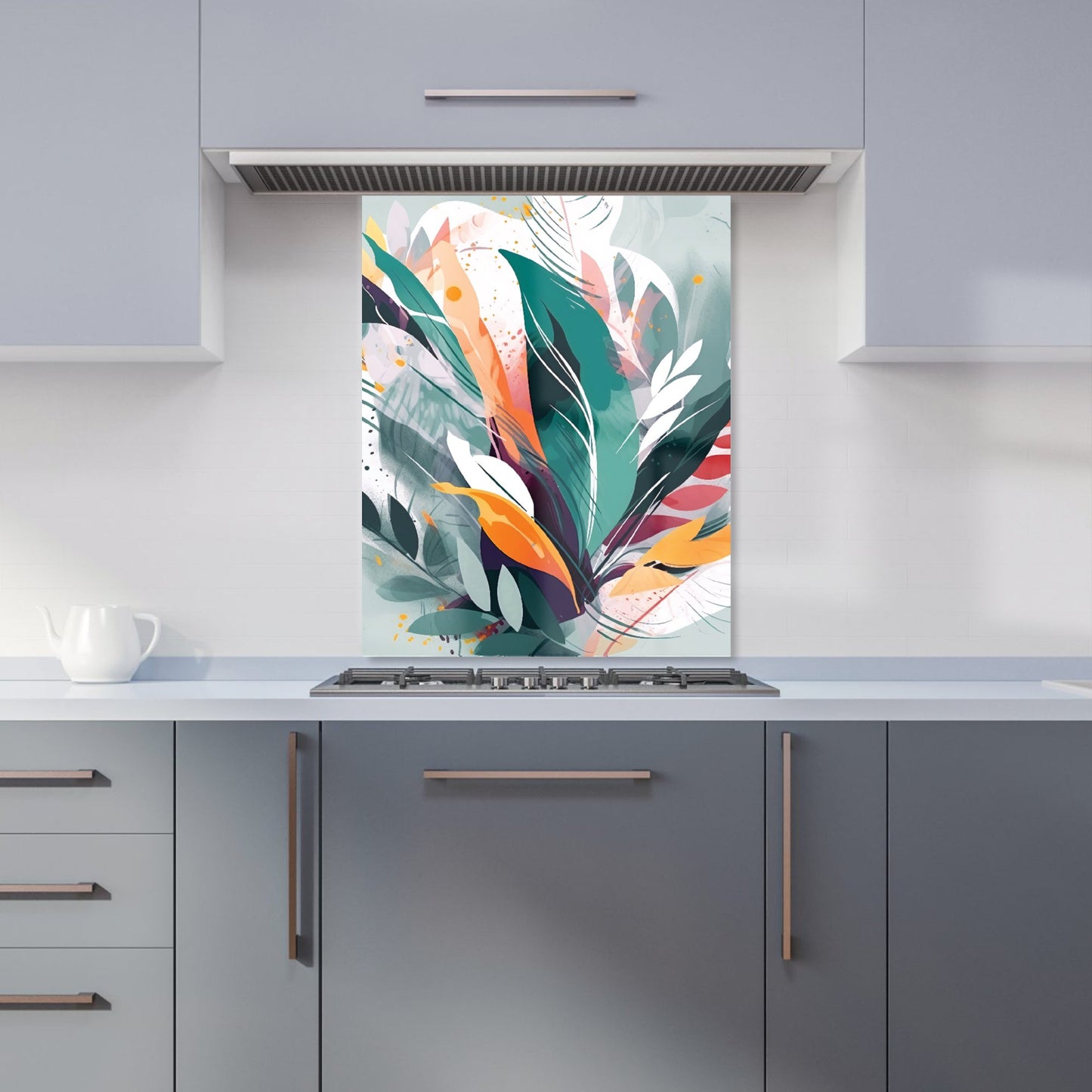 Coloured Abstrace Feather Leaves Kitchen Splashback