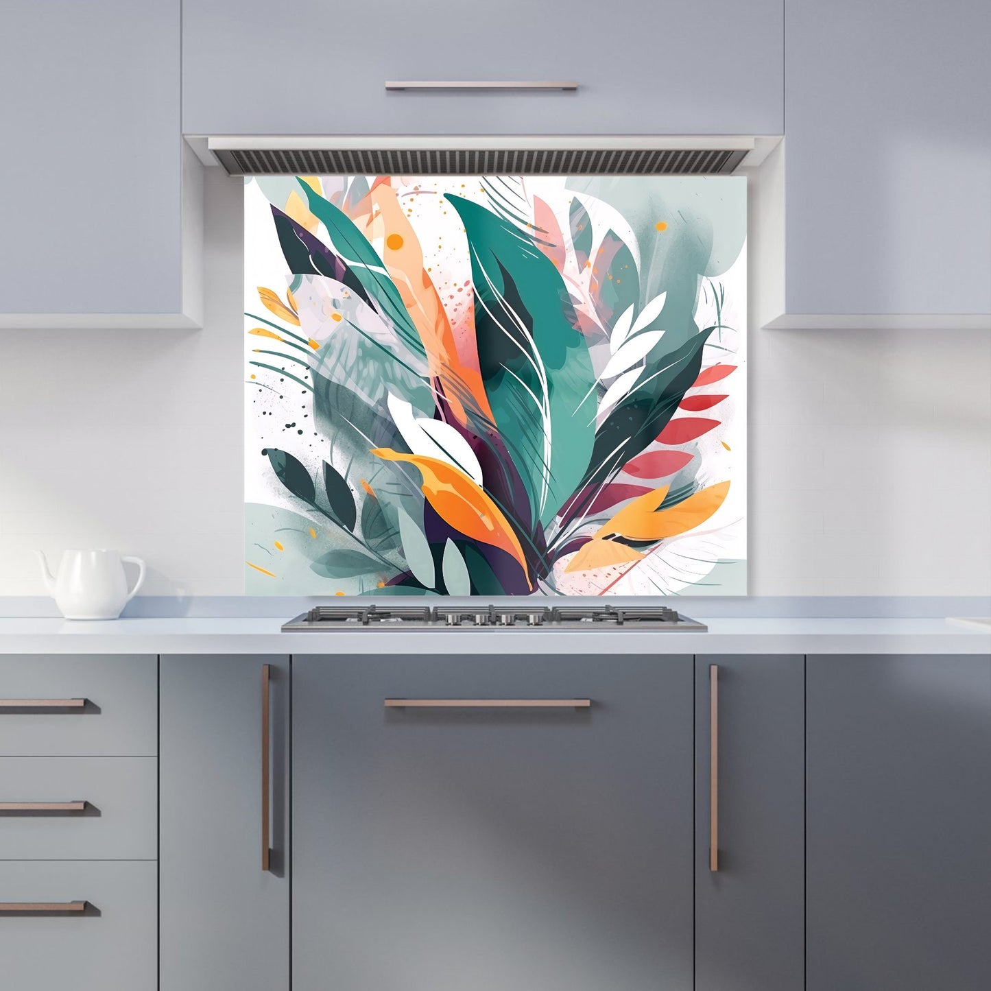 Coloured Abstrace Feather Leaves Kitchen Splashback