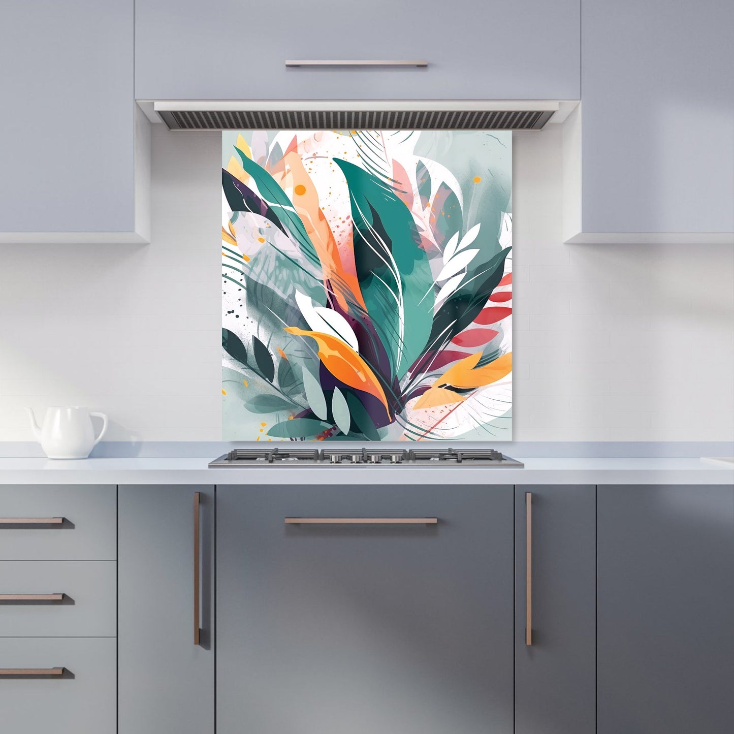 Coloured Abstrace Feather Leaves Kitchen Splashback