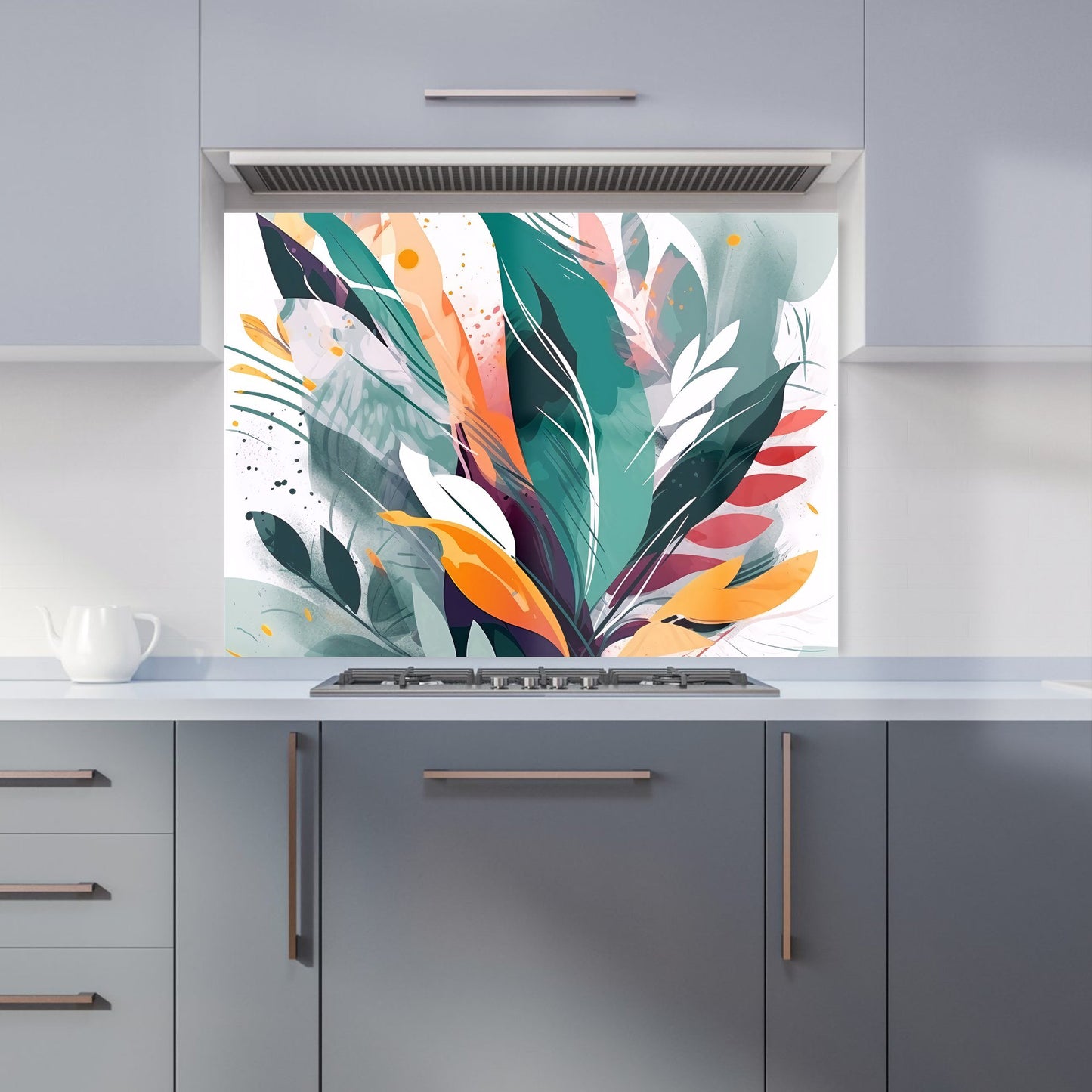 Coloured Abstrace Feather Leaves Kitchen Splashback