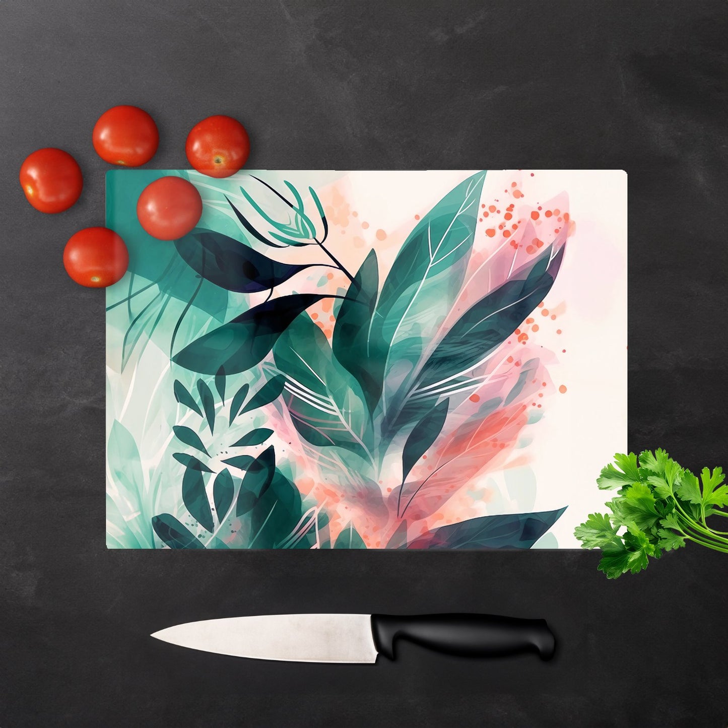 Green Feather Leaves Tropical Glass Chopping Board