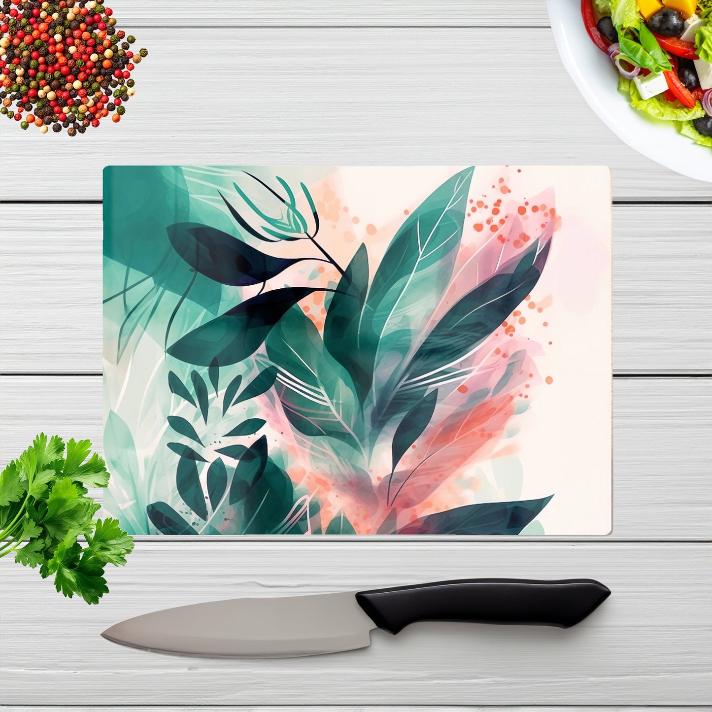 Green Feather Leaves Tropical Glass Chopping Board