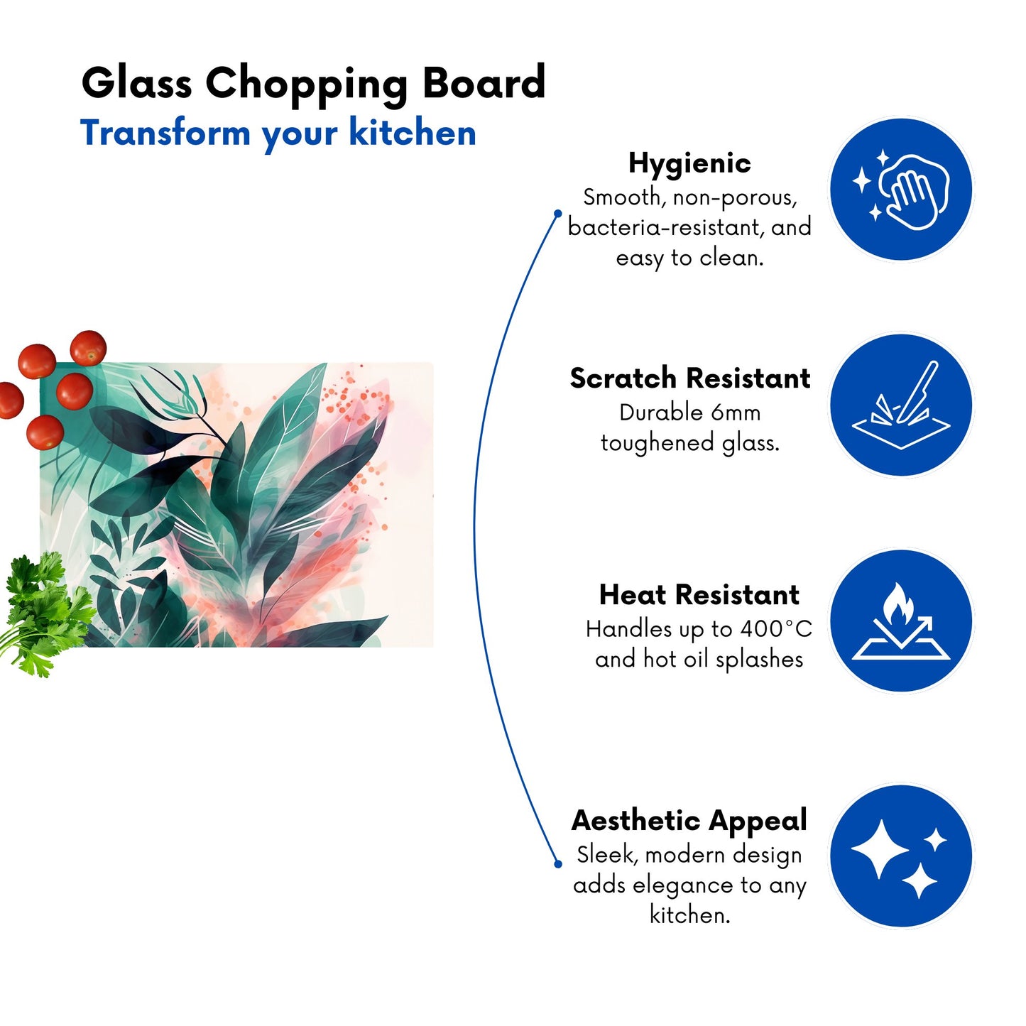 Green Feather Leaves Tropical Glass Chopping Board