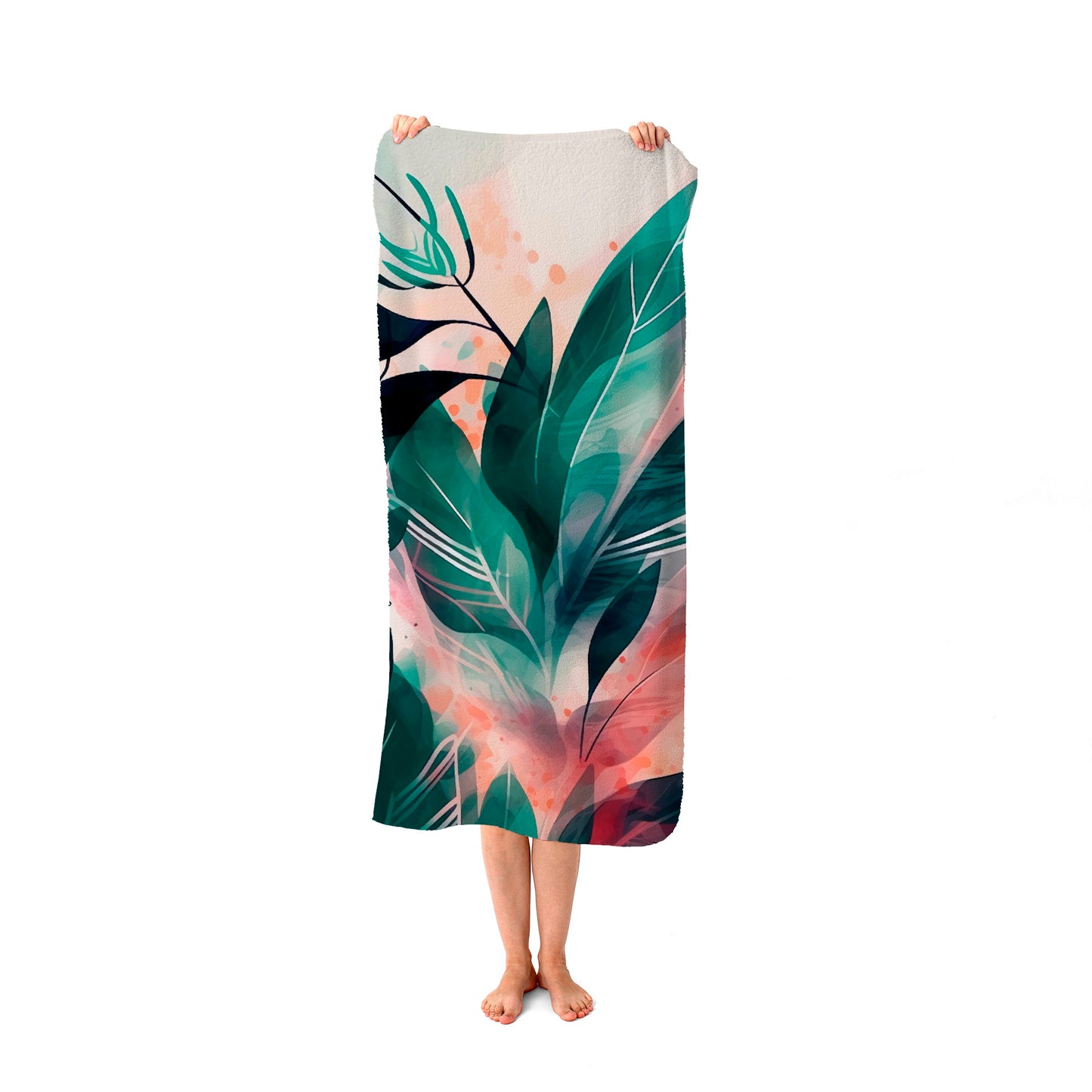 Green Feather leaves Tropical Beach Towel