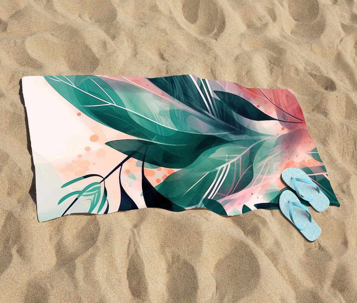 Green Feather leaves Tropical Beach Towel