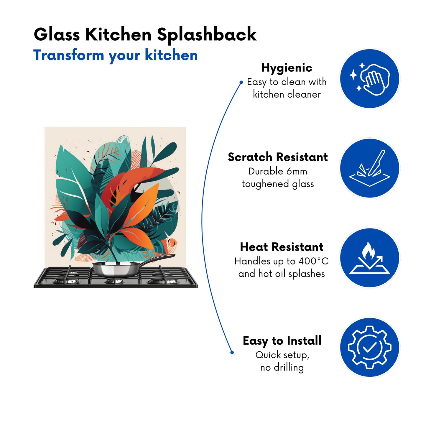 Green Orange Tropical Leaves Kitchen Splashback