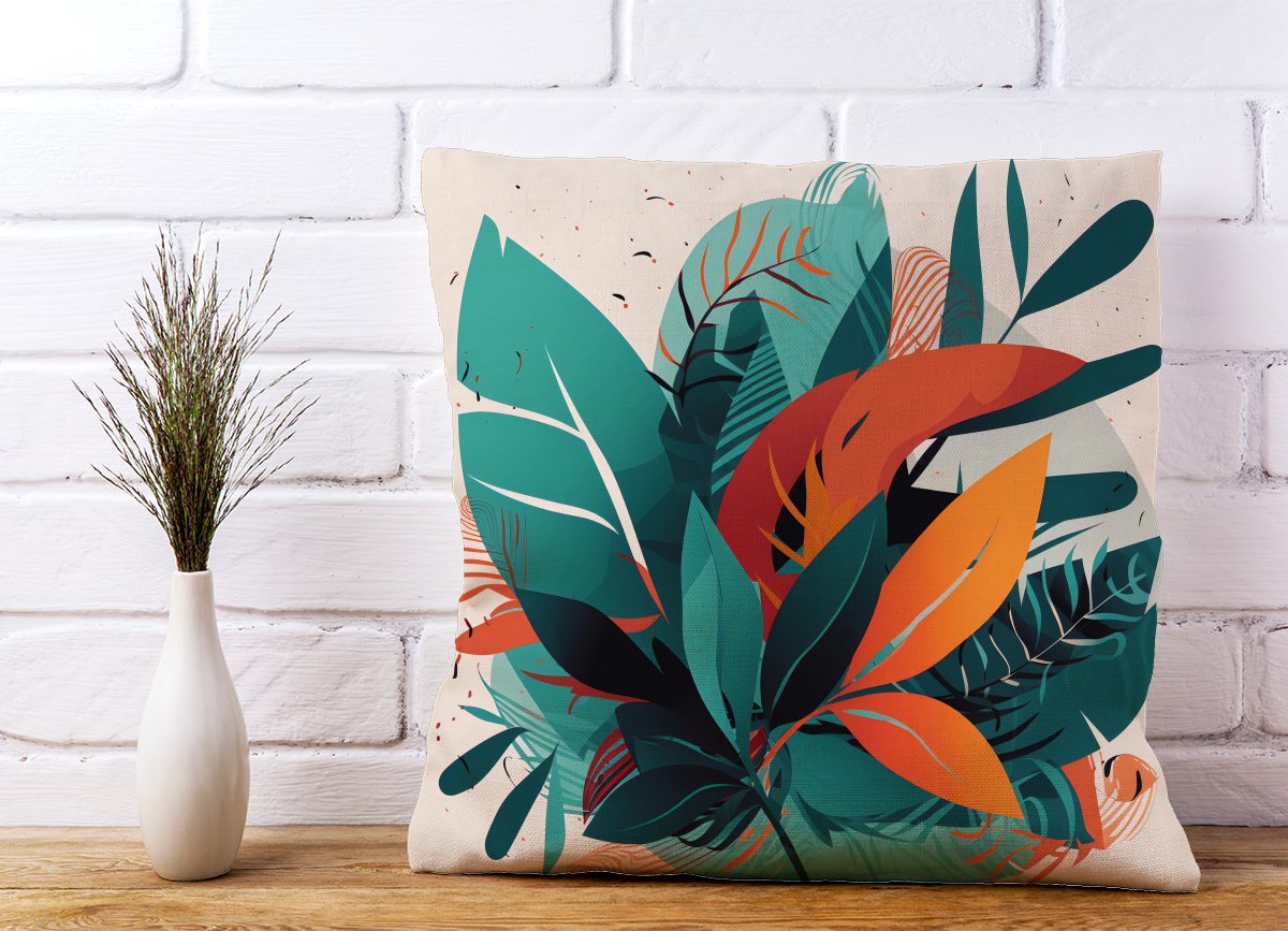 Green Orange Tropical Leaves Cushions