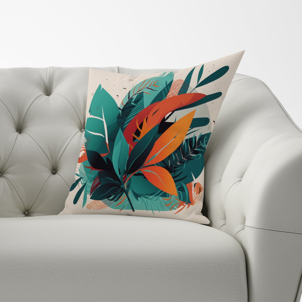 Green Orange Tropical Leaves Cushions