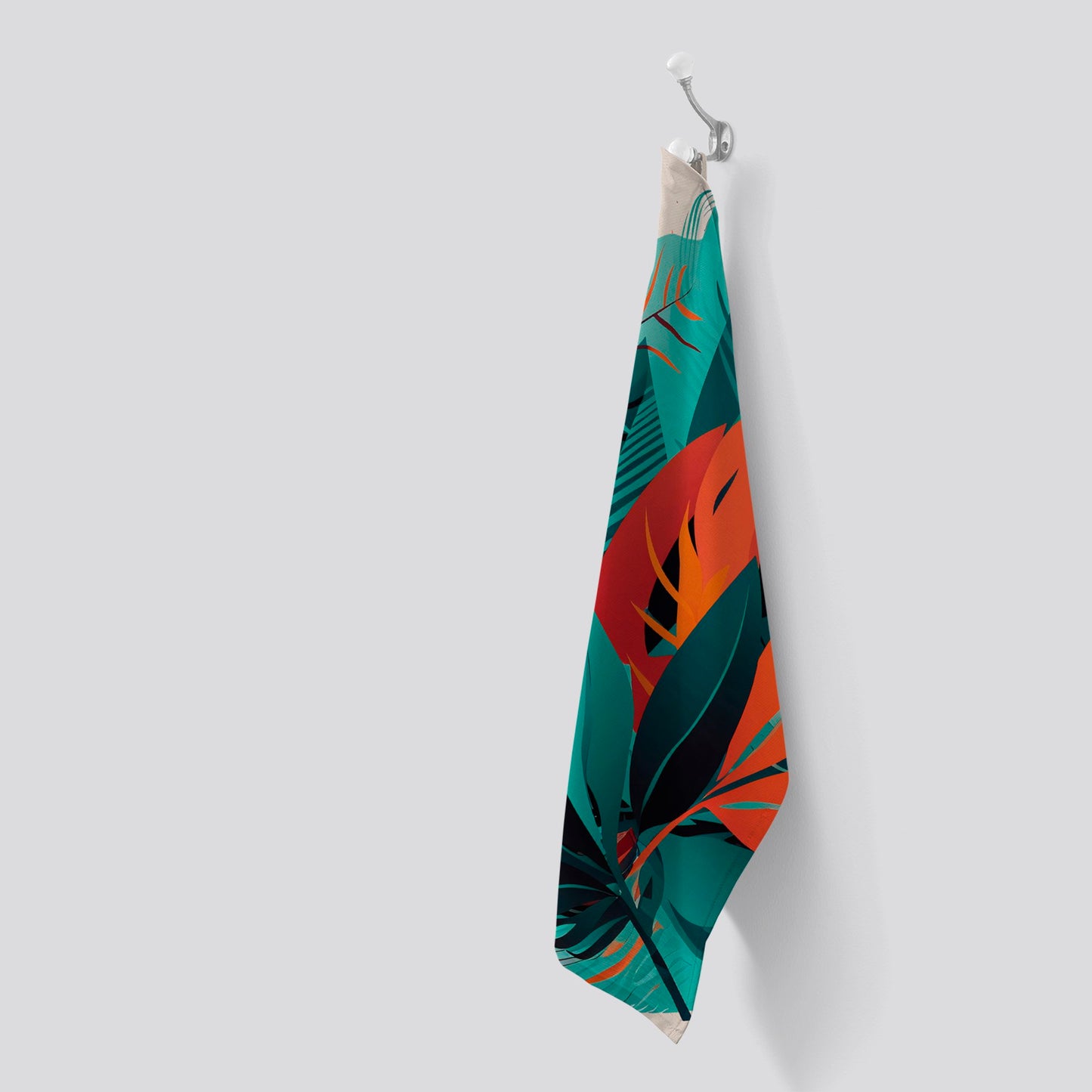 Green Orange Tropical Leaves Tea Towel